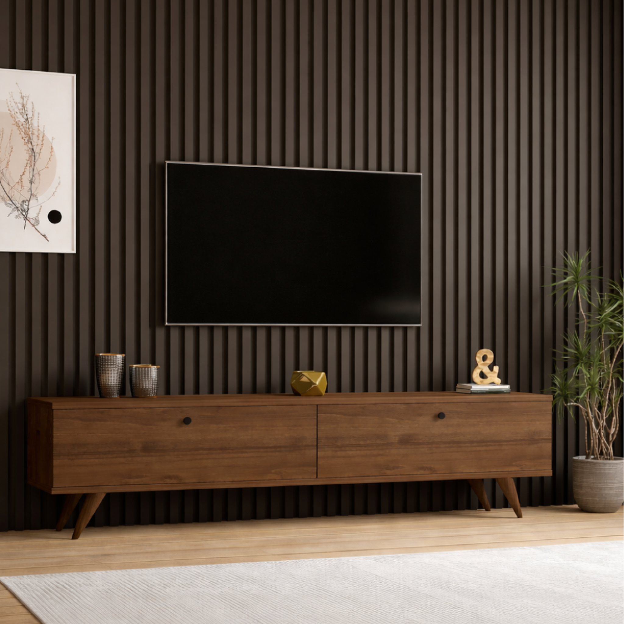 Voir la diapositive 5 : CONCEPT USINE Meuble tv 160cm avec deux placards noyer poly