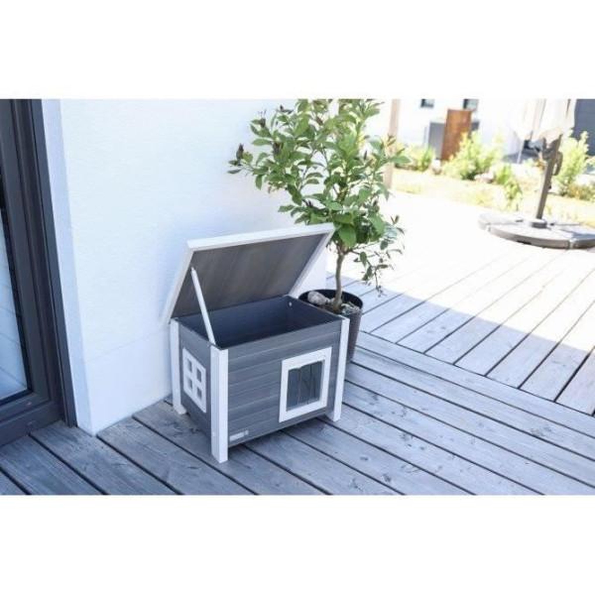Voir la diapositive 5 : KERBL Maison pour chat - KERBL - ECO Eli - Gris / Blanc - 57 x 45 x 43 cm
