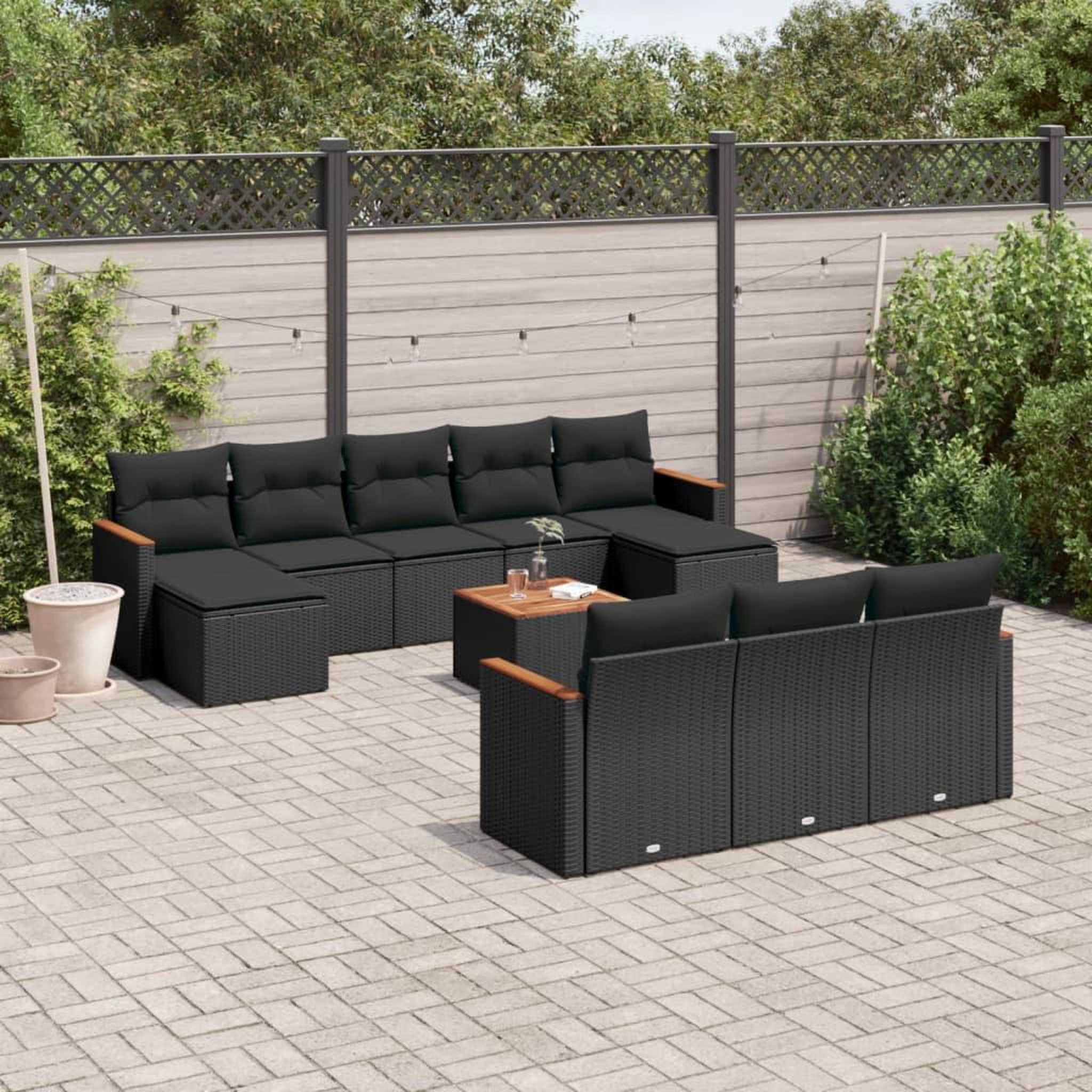 VIDAXL Salon de jardin 11 pcs avec coussins noir resine tressee