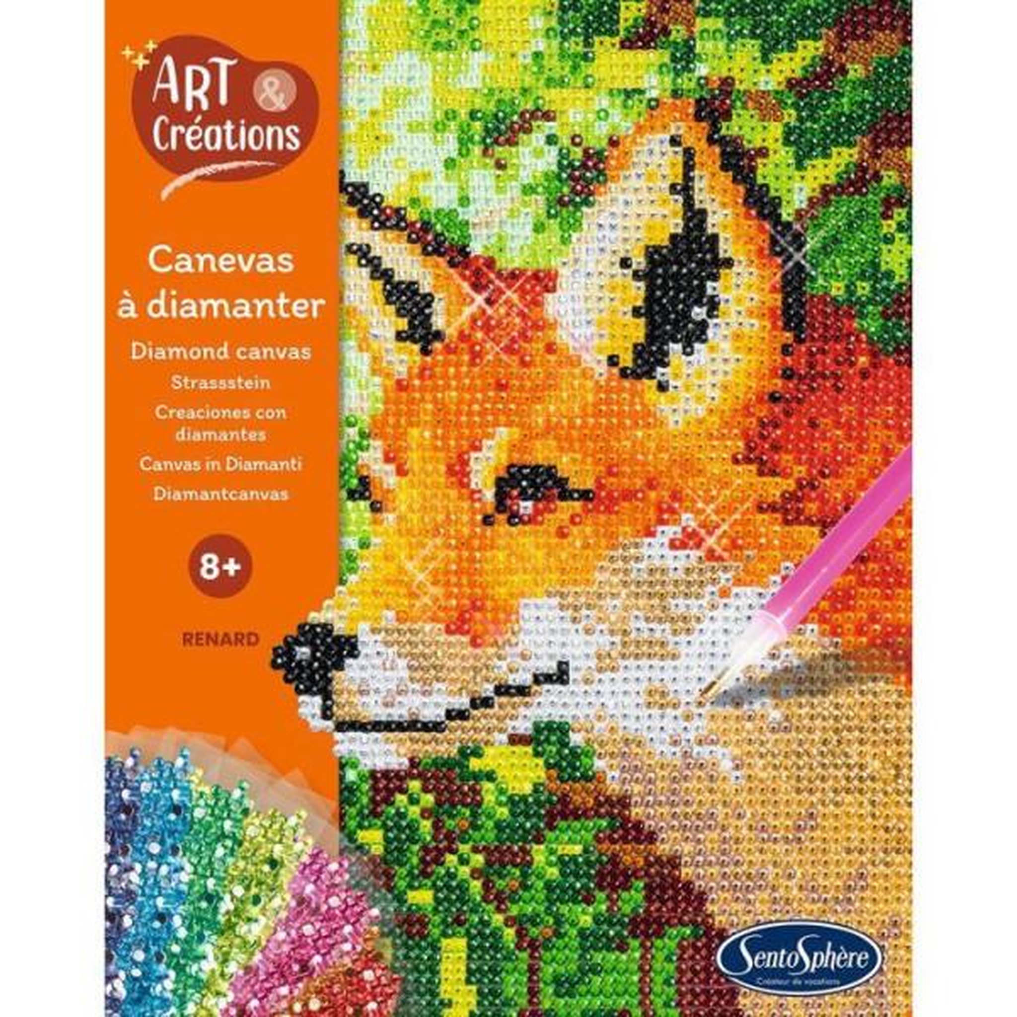 Voir la diapositive 2 : Sentosphere Création a base de mini strass - SENTOSPHERE - Art & Créations - Canevas a Diamanter - Renard - Des 8 ans
