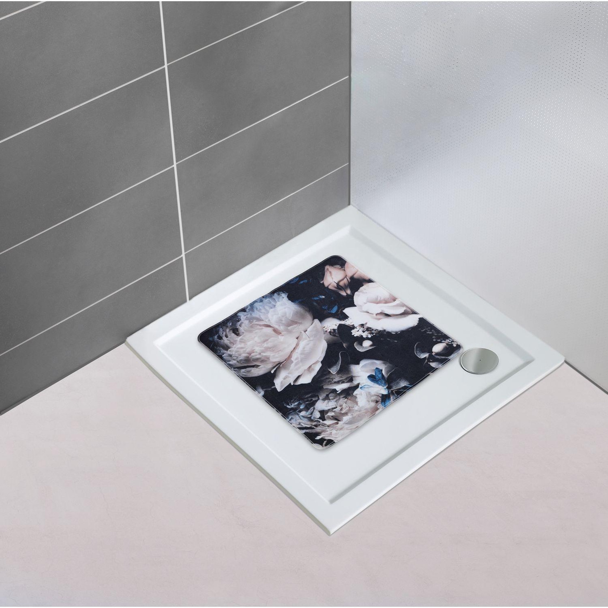 Voir la diapositive 2 : Wenko Tapis de douche antidérapant fleurs Peony - L. 54 x l. 54 cm - Noir