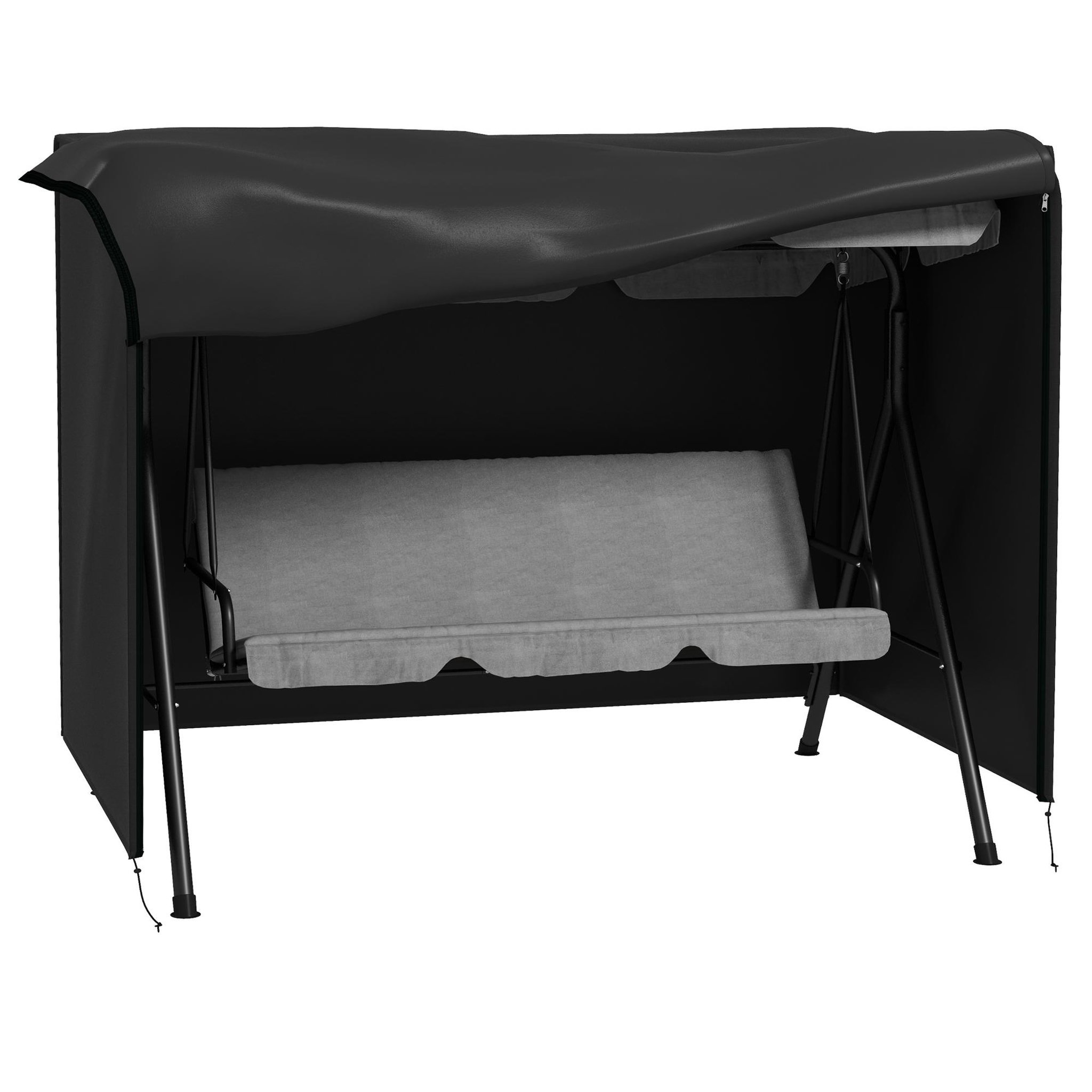 OUTSUNNY Housse de protection balancelle de jardin 3 places bâche étanche dim. 2,05l x 1,24l x 1,64h m polyester pvc haute densité noir