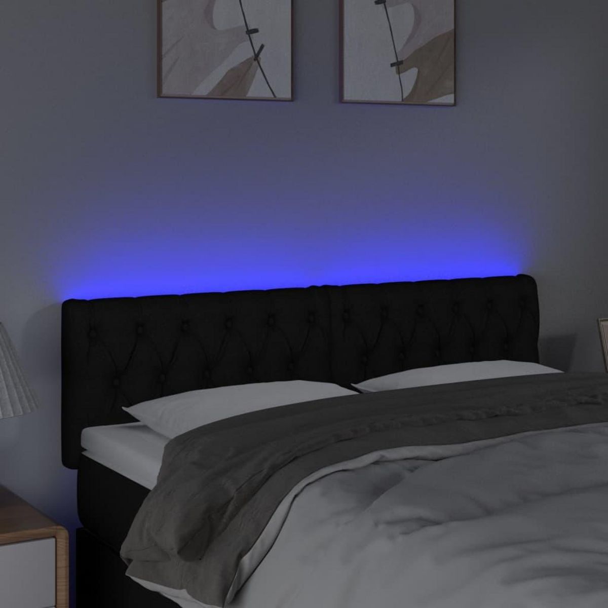 VIDAXL Tete de lit a LED Noir 144x7x78/88 cm Tissu