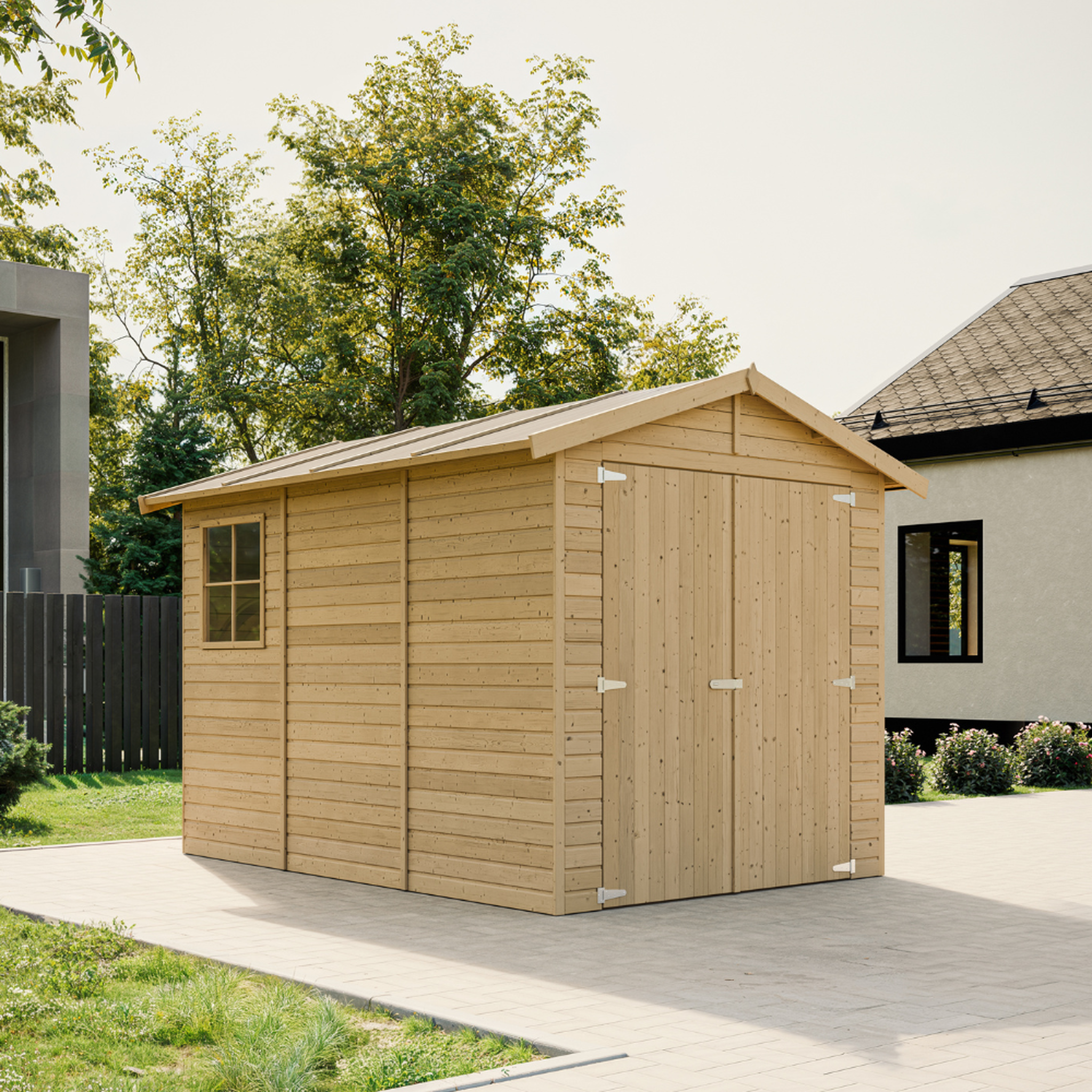 Voir la diapositive 4 : TIMBELA Garage en Bois Naturel - H222x244x320 cm/ 6 m² M105