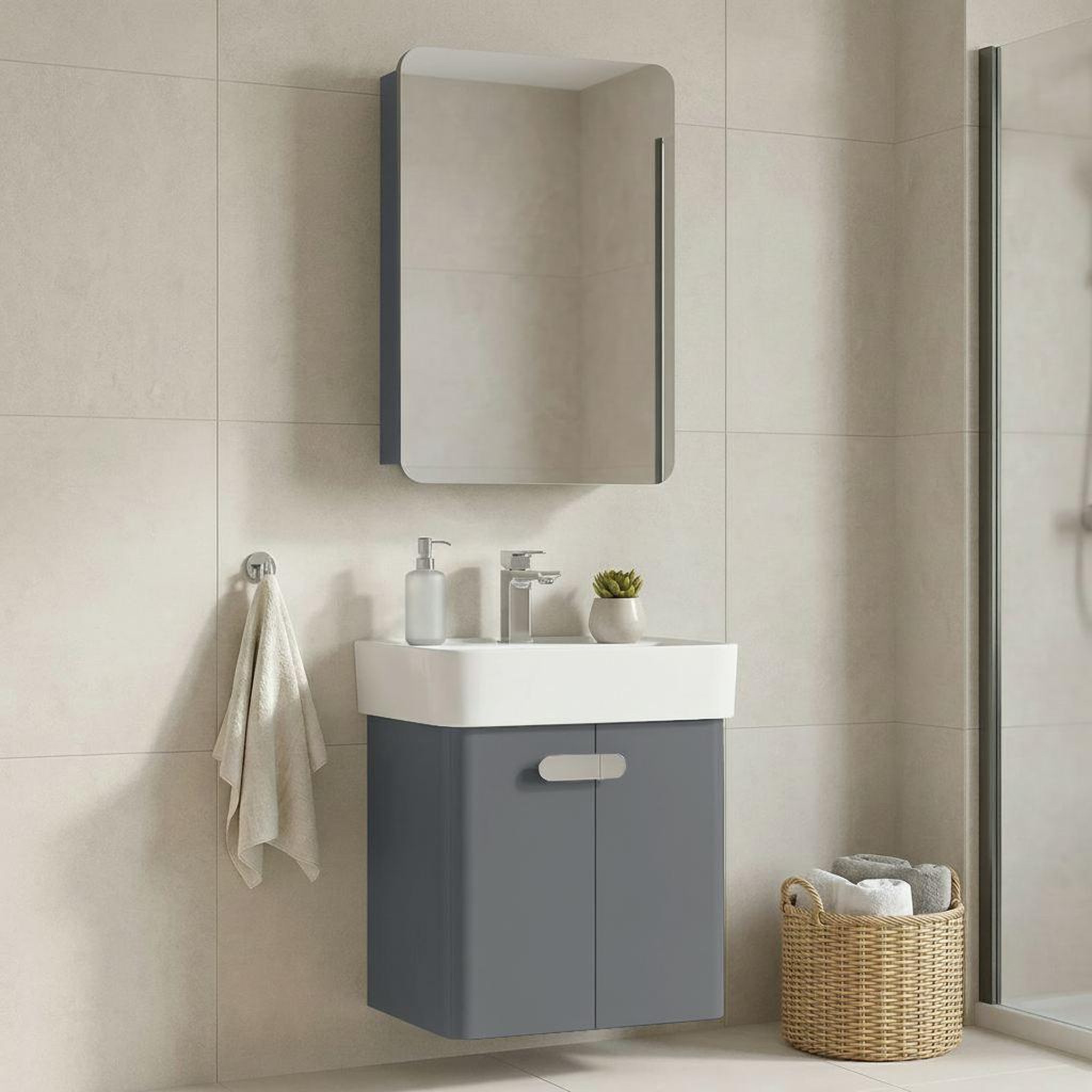 Voir la diapositive 2 : Habitat et Jardin Meuble avec simple vasque et miroir  Orbit 55  - 55 x 38 x 62 cm - Grey