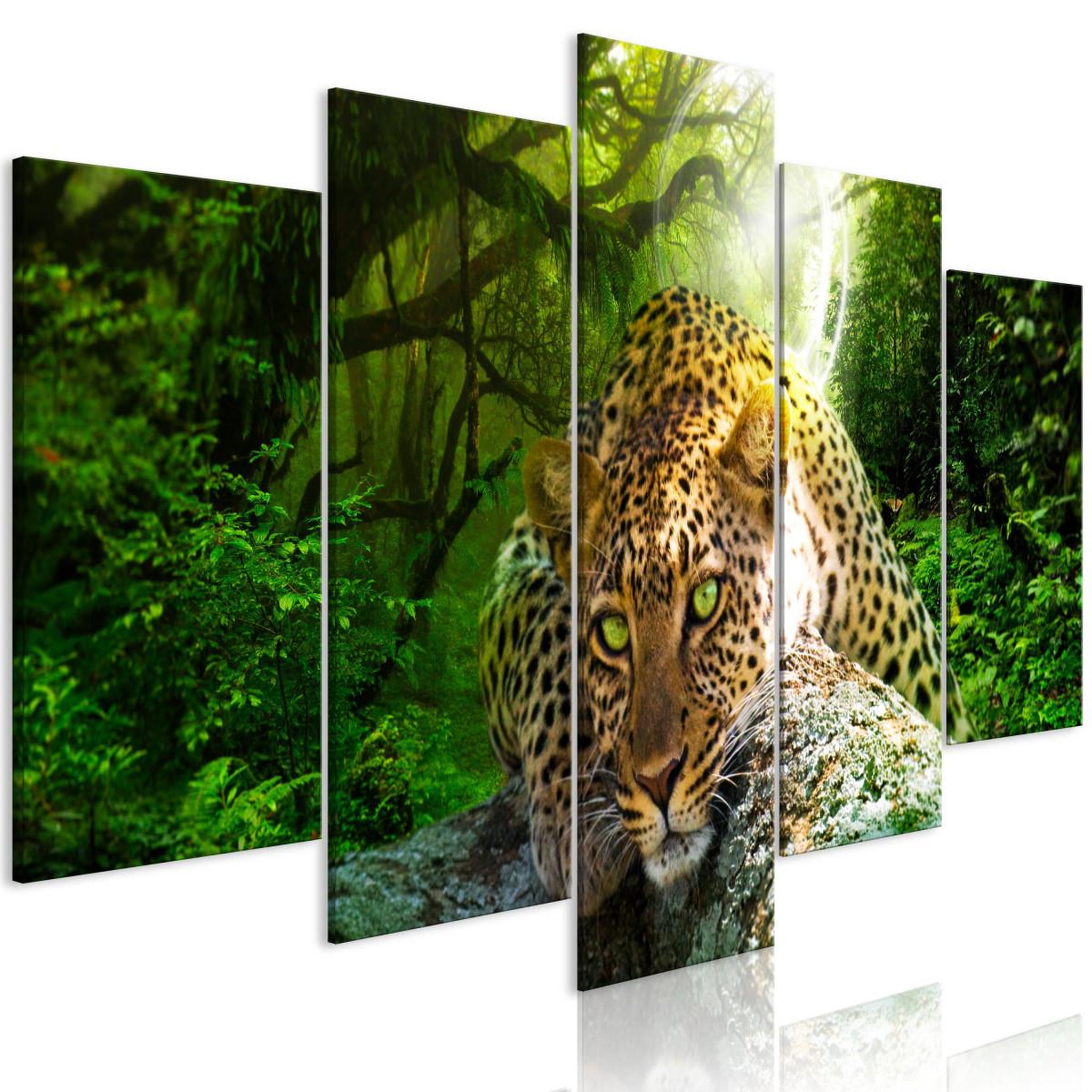 Voir la diapositive 1 : Paris Prix Tableau 5 panneaux  leopard lying wide green