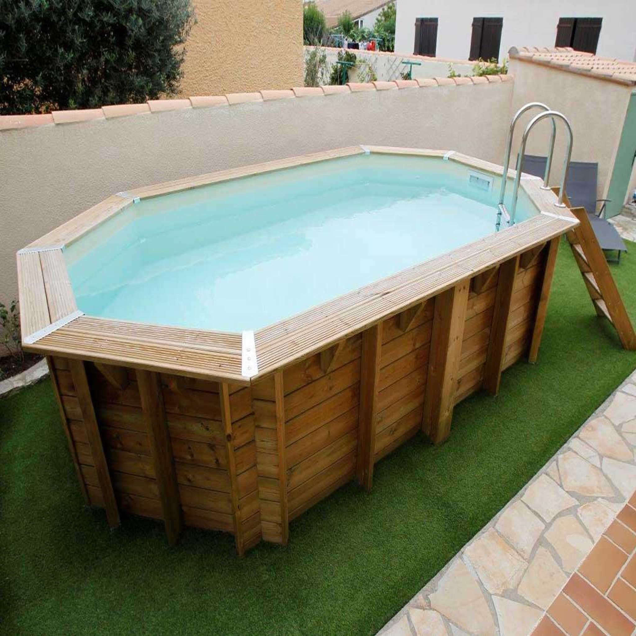 Voir la diapositive 2 : Ubbink Piscine bois Océa 5,50 x 3,55 x 1,20 m - Liner gris - Ubbink