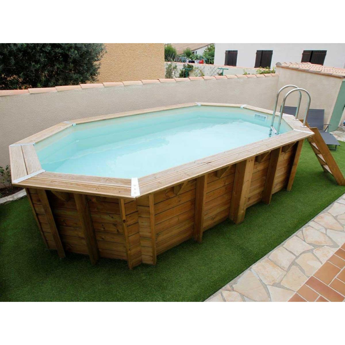 Ubbink Piscine bois Océa 5,50 x 3,55 x 1,20 m - Liner gris - Ubbink