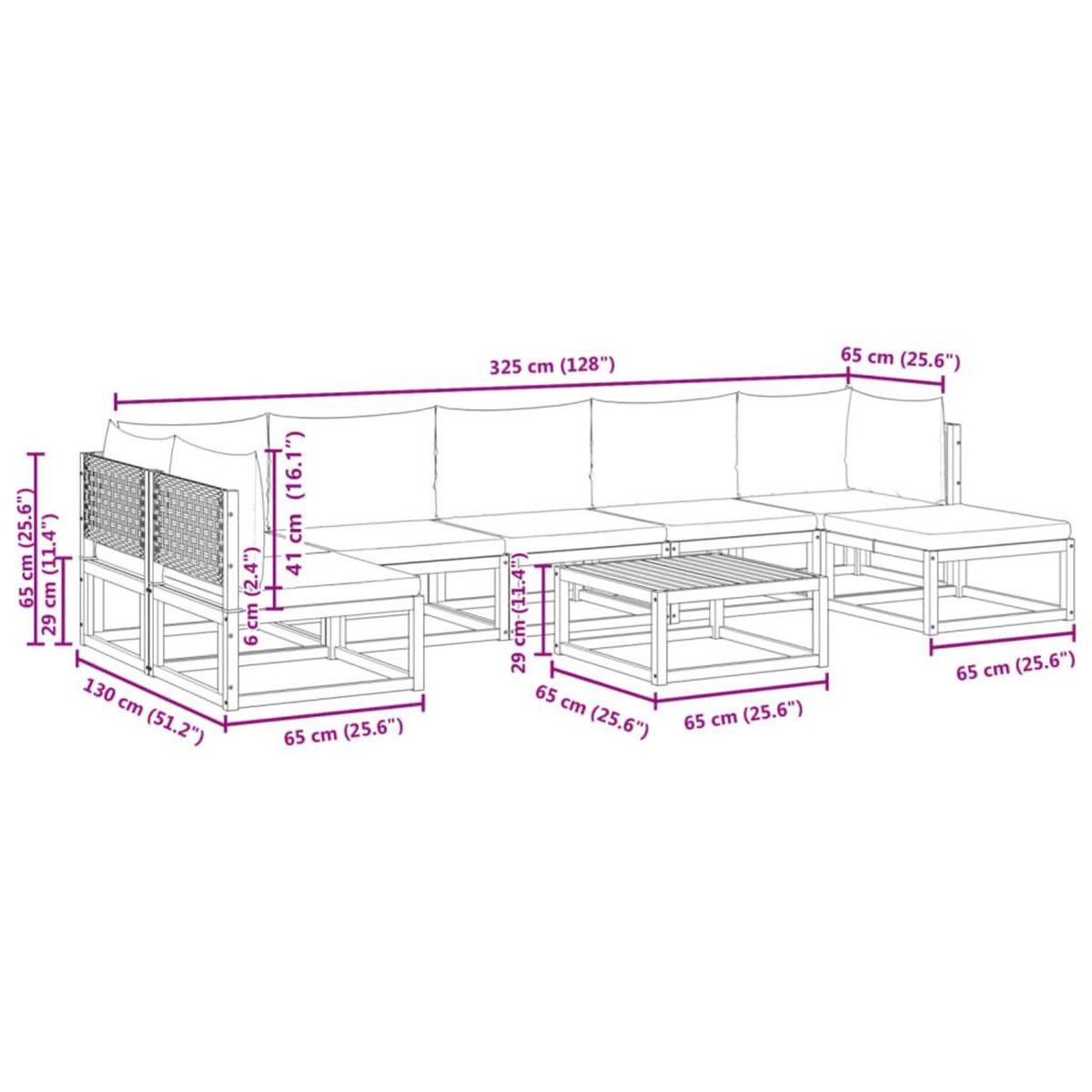 VIDAXL Salon de jardin avec coussins 8 pcs bois massif d'acacia