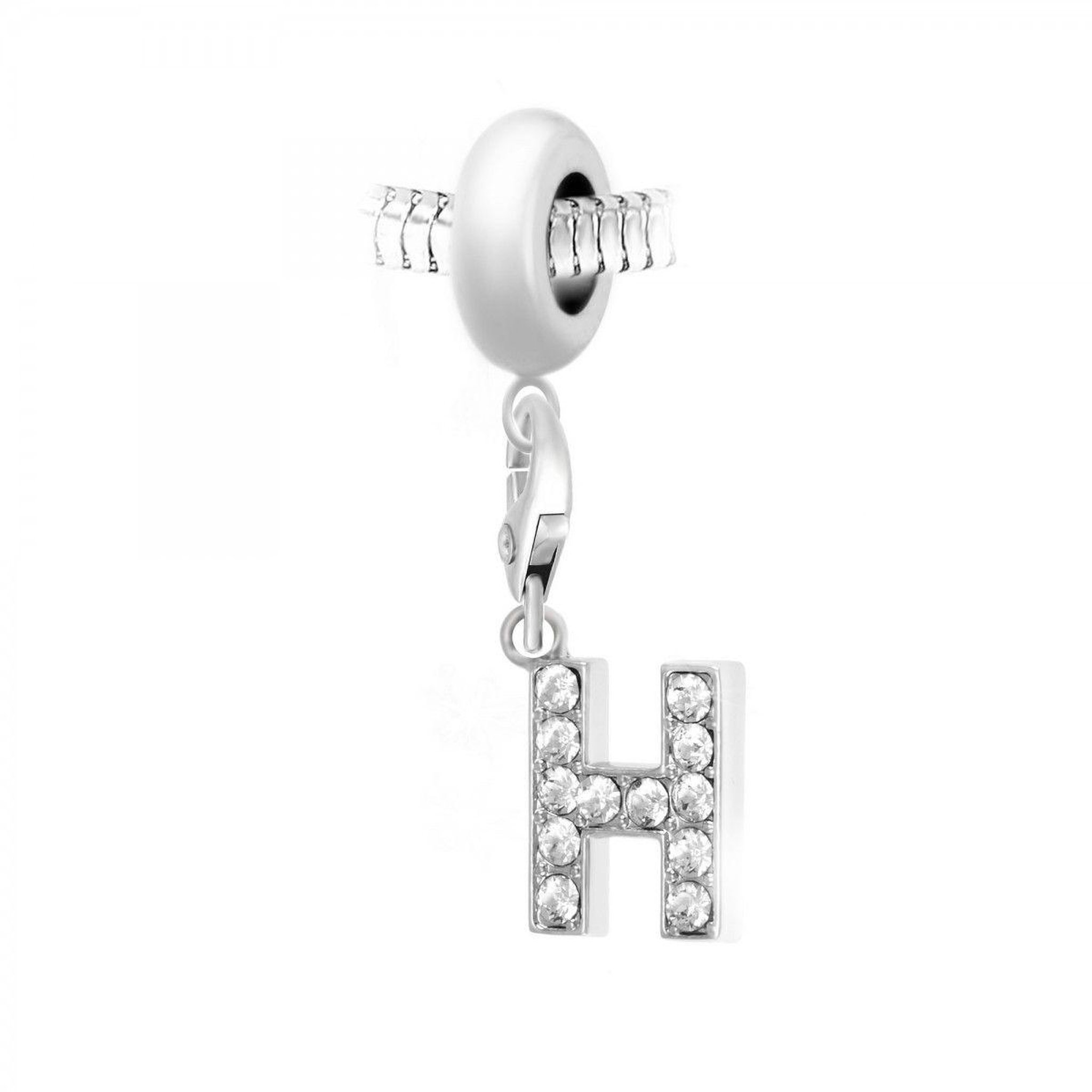 SC CRYSTAL Charm perle SC Crystal en acier avec pendentif lettre H ornée de Cristaux scintillants