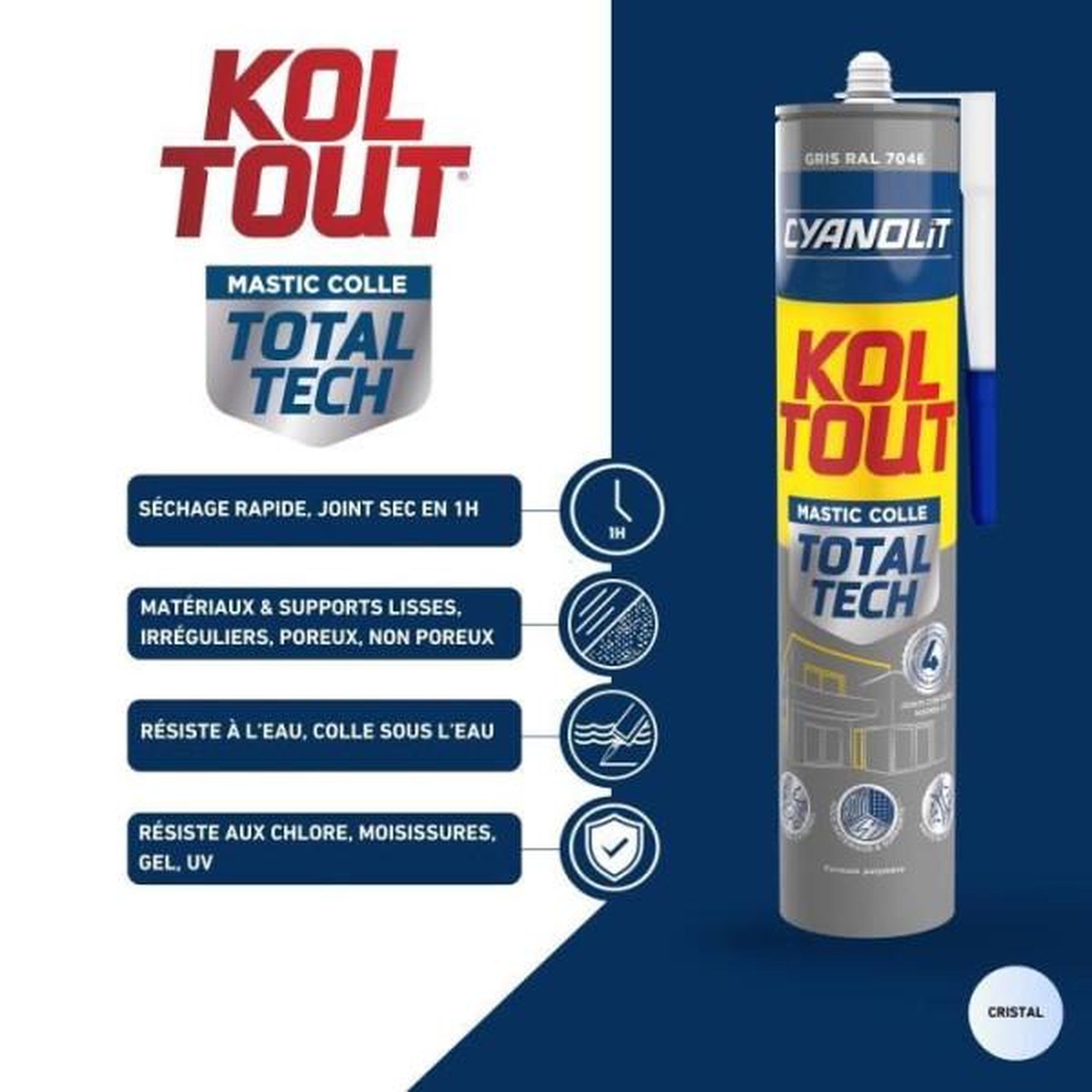 Voir la diapositive 5 : CYANOLIT Colle de fixation et d'étanchéité - CYANOLIT - Total tech - Gris - Cartouche 290 ml - Multi-matériaux - Résistant et flexib