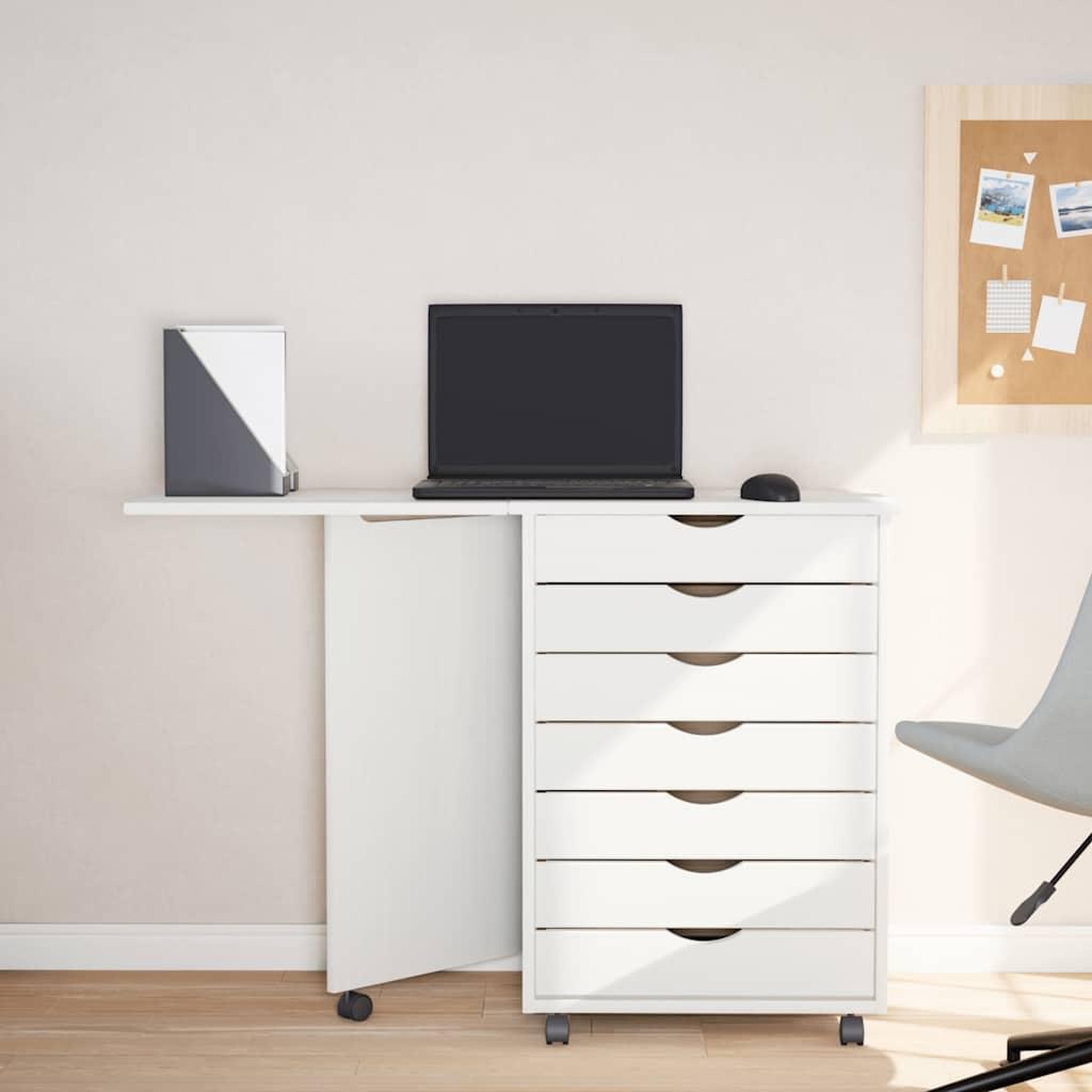 Voir la diapositive 3 : VIDAXL Armoire roulante avec bureau MOSS blanc bois de pin solide