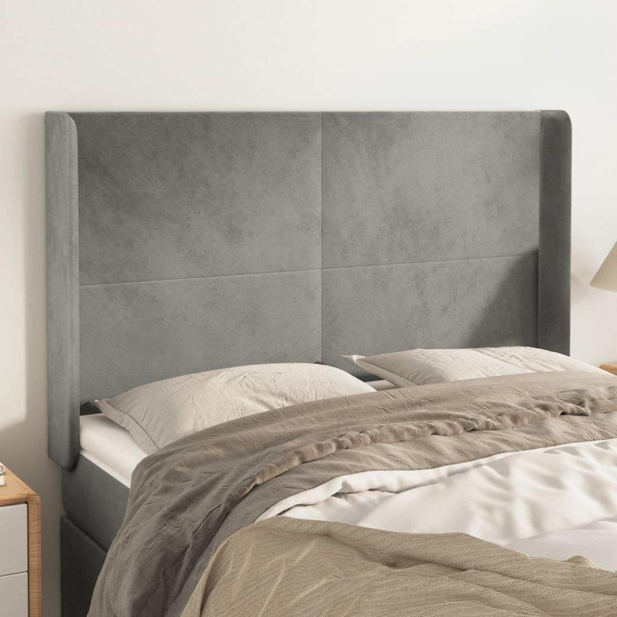 Voir la diapositive 1 : VIDAXL Tete de lit avec oreilles Gris clair 147x16x118/128 cm Velours