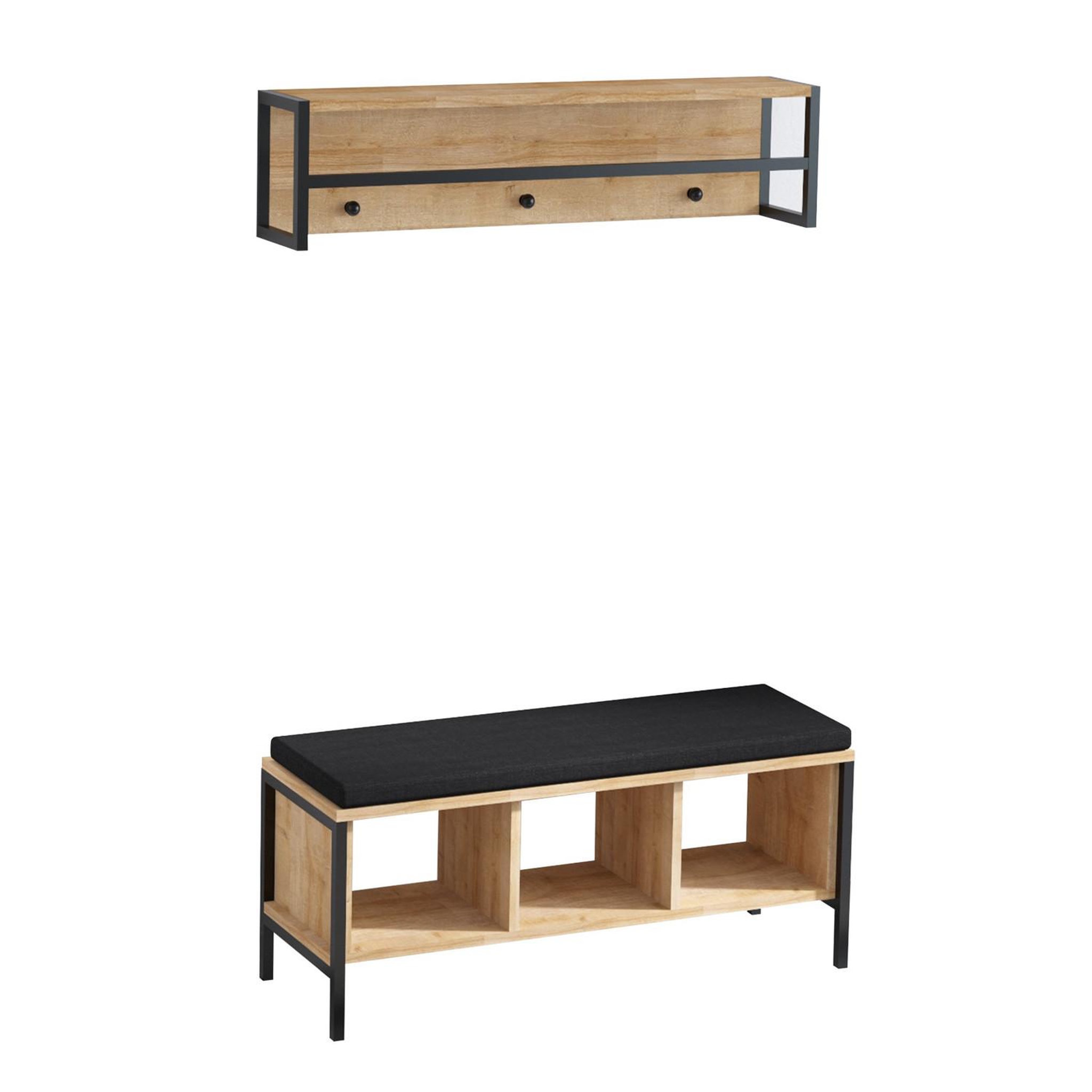 Voir la diapositive 4 : Habitat et Jardin Meuble d'entrée avec assise en bois  shana  - 100 x 35 x 43 cm - beige