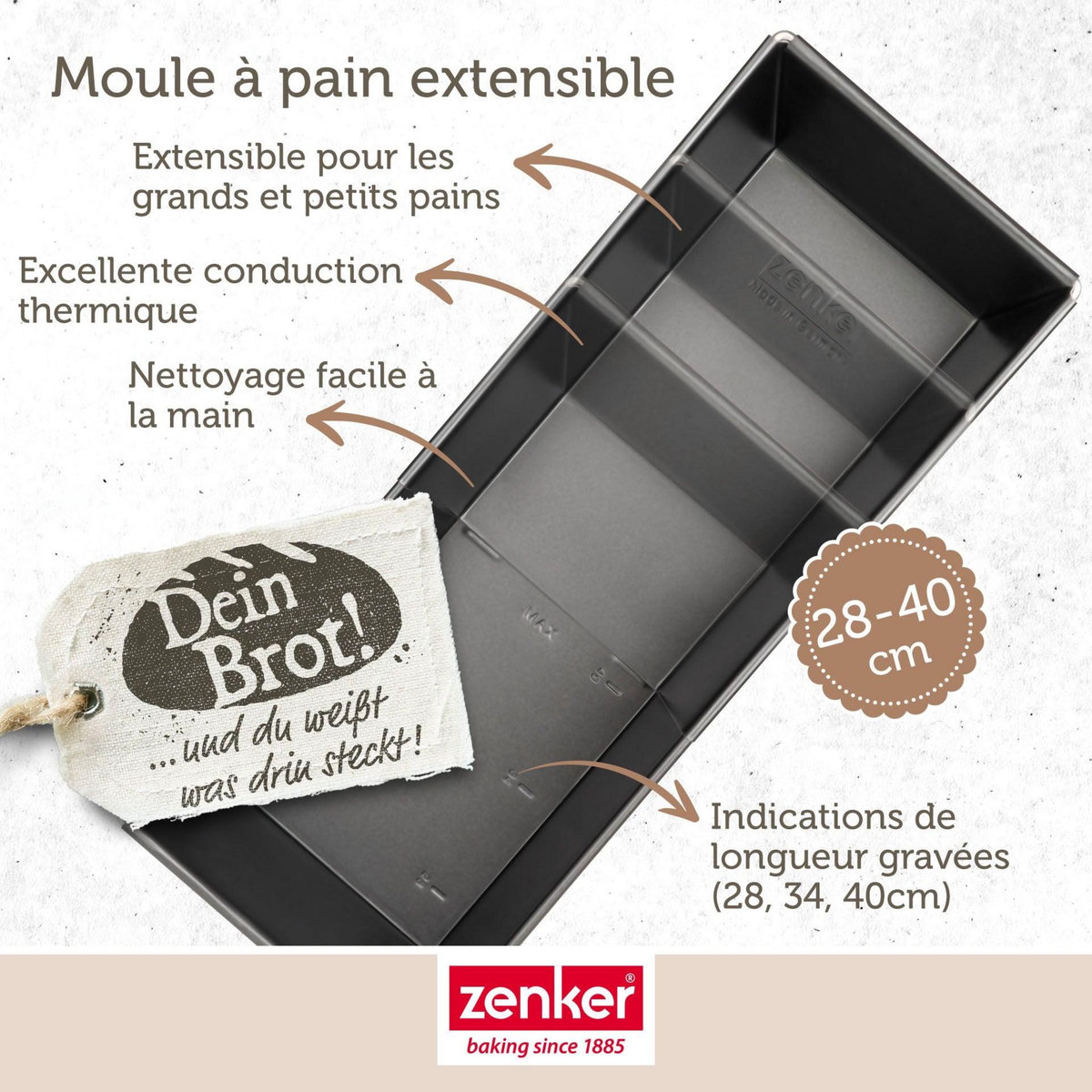 ZENKER Moule à cake extensible de 28 à 40 cm Zenker Pure