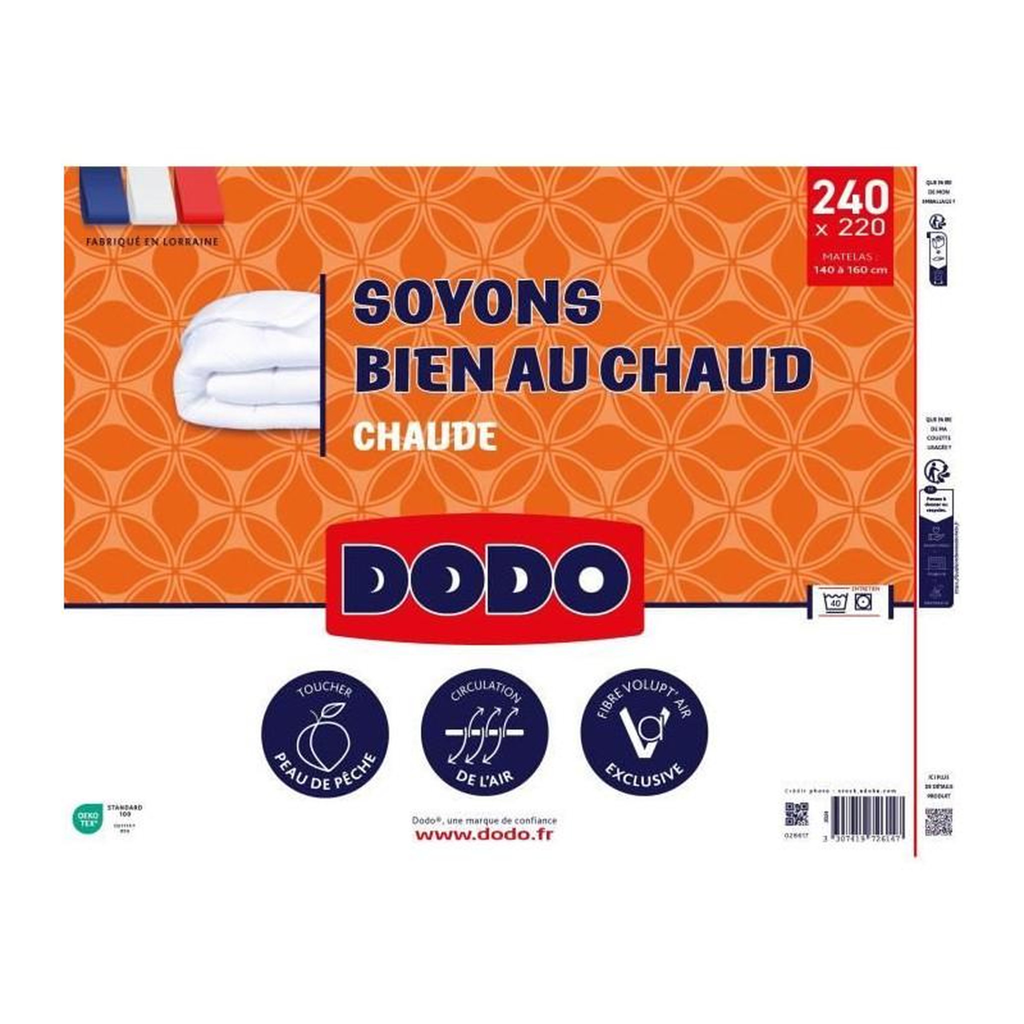 Voir la diapositive 2 : DODO DODO - Couette - Bien au chaud - 220 x 240 - 400g/m² - VOLUPT'AIR - Blanc