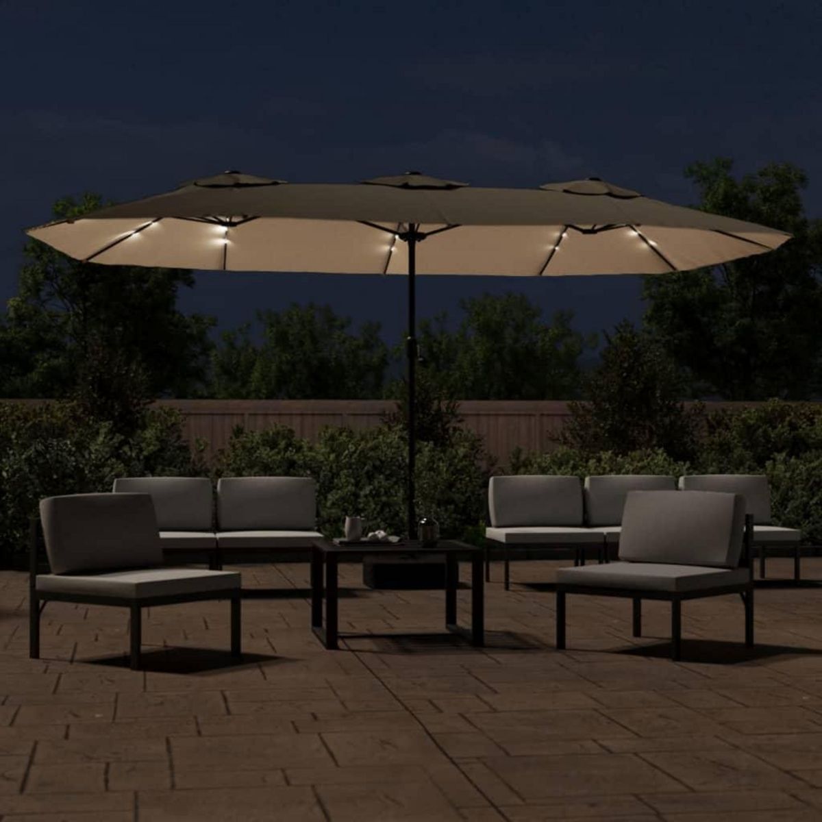 VIDAXL Parasol de jardin a double tete avec LED taupe 449x245 cm