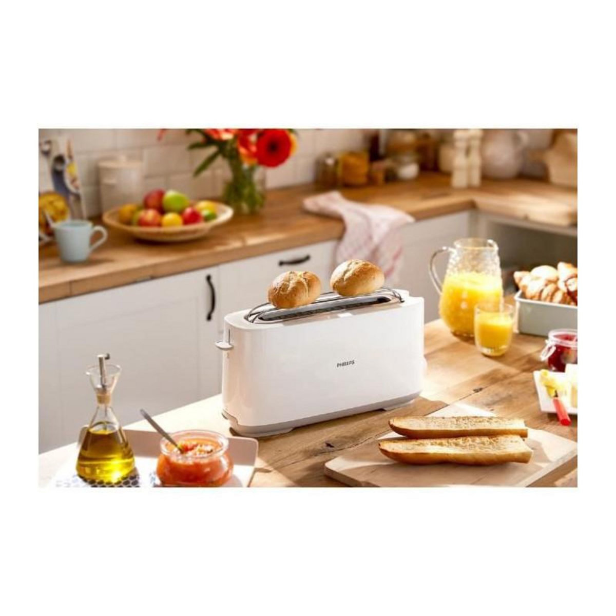 Philips Grille-pain HD2590/00 Toaster blanc Daily, 1 fente longue, 830W