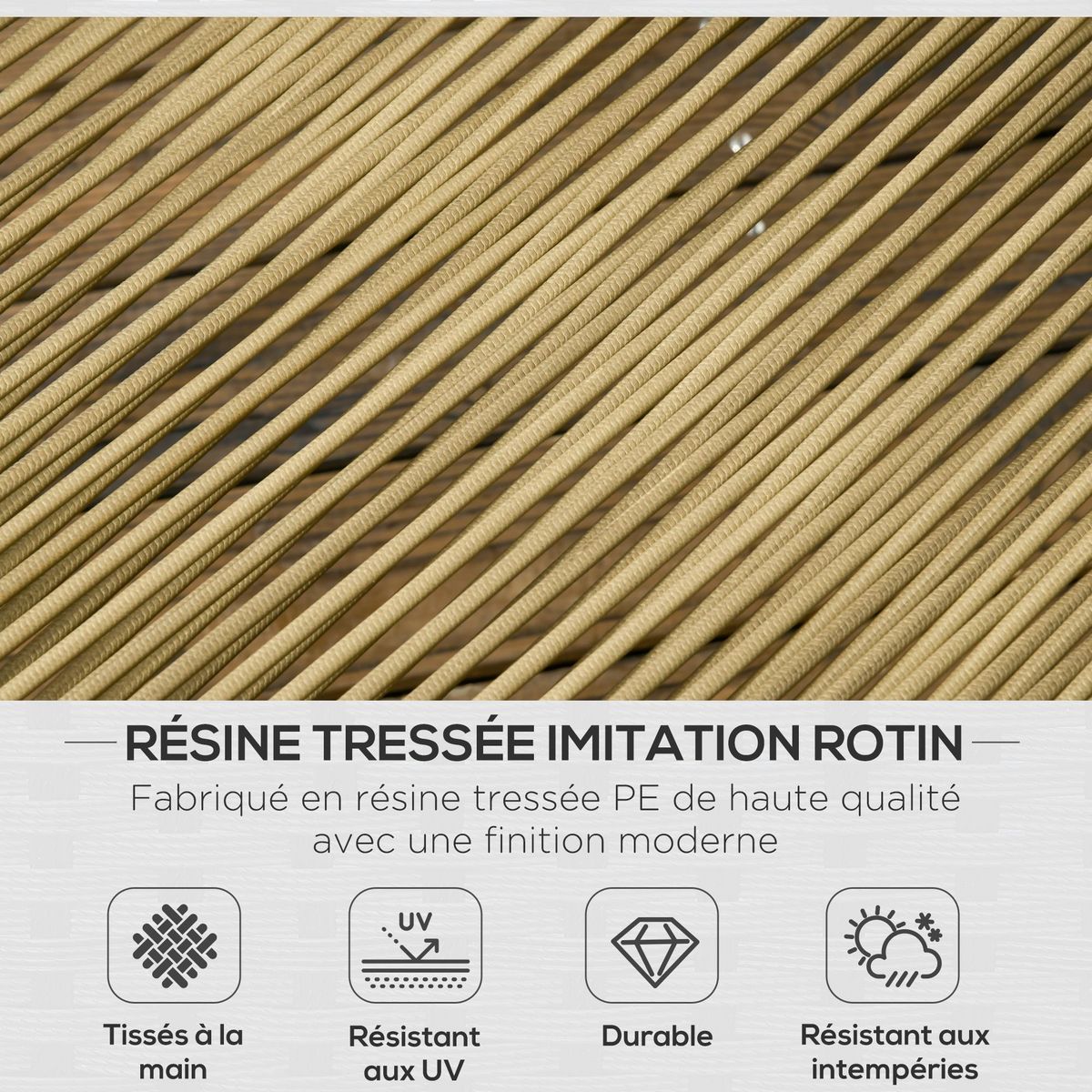 OUTSUNNY Salon de jardin en résine tressée modulable 4 pers. 5 pièces avec 1 canapé 2 fauteuils et 2 tables basses rondes acier sable