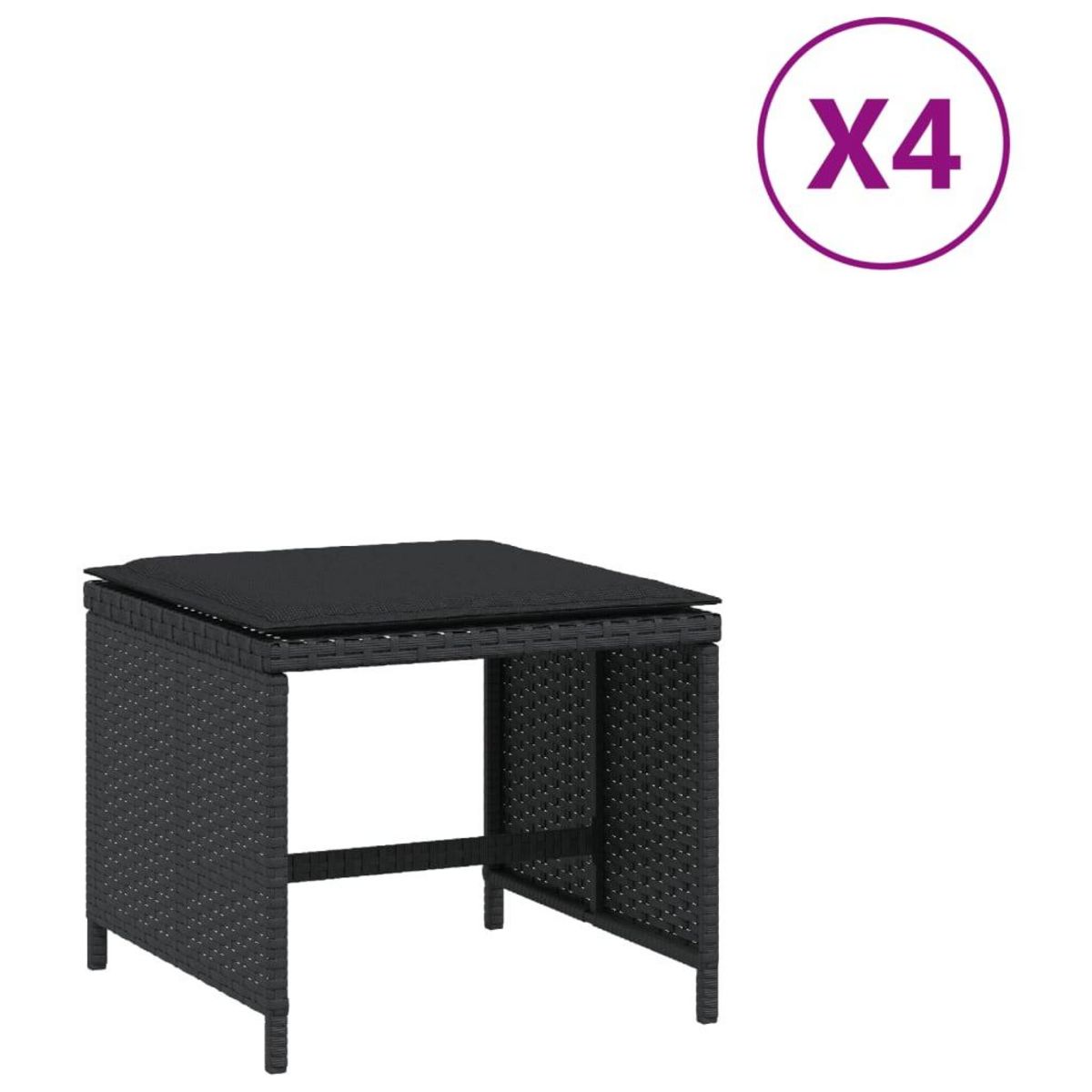 VIDAXL Tabourets de jardin avec coussins 4 pcs noir 40x40x35 cm rotin