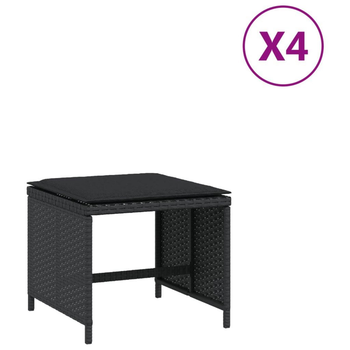 VIDAXL Tabourets de jardin avec coussins 4 pcs noir 40x40x35 cm rotin