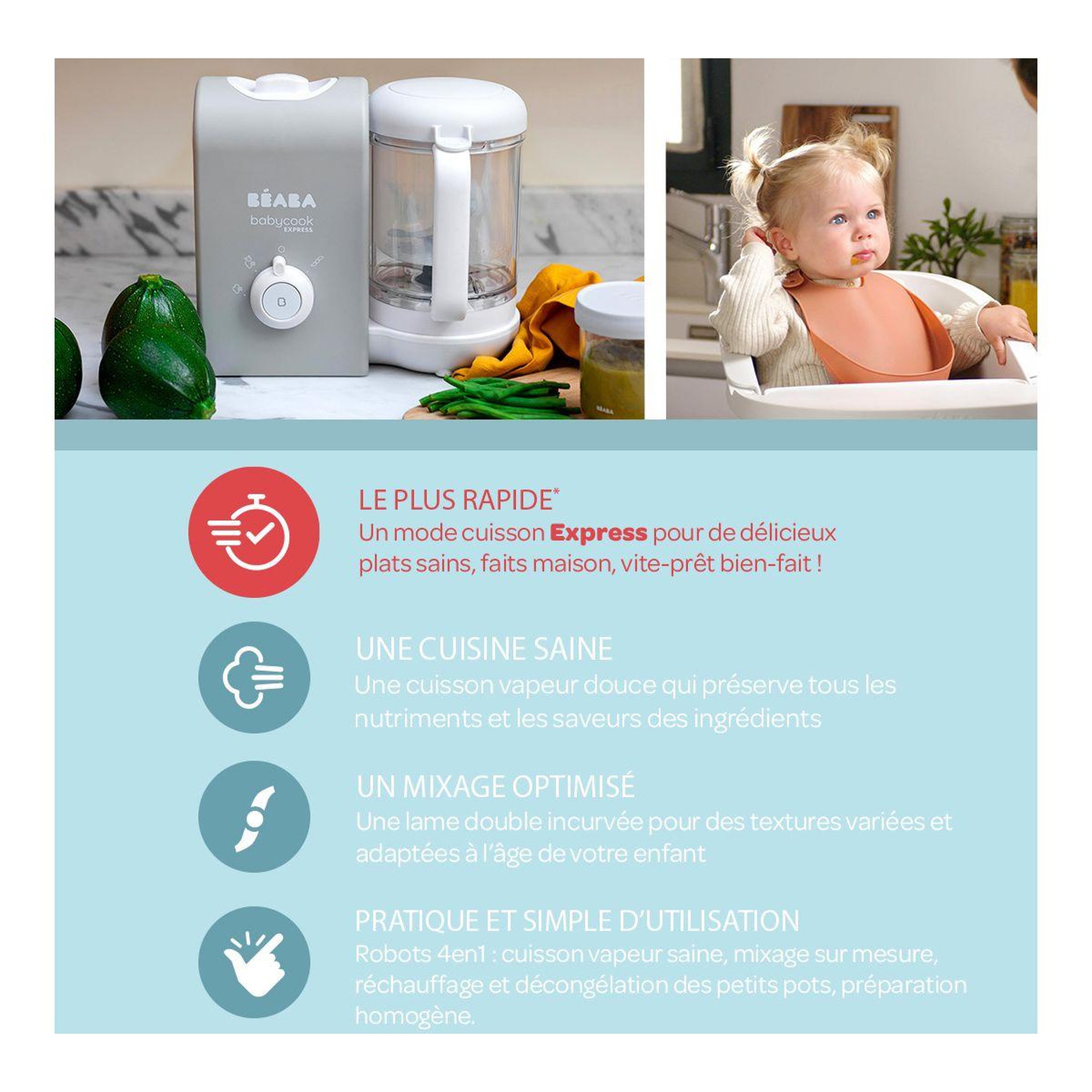 Voir la diapositive 5 : BEABA Mixeur cuiseur bébé babycook express -gris velours