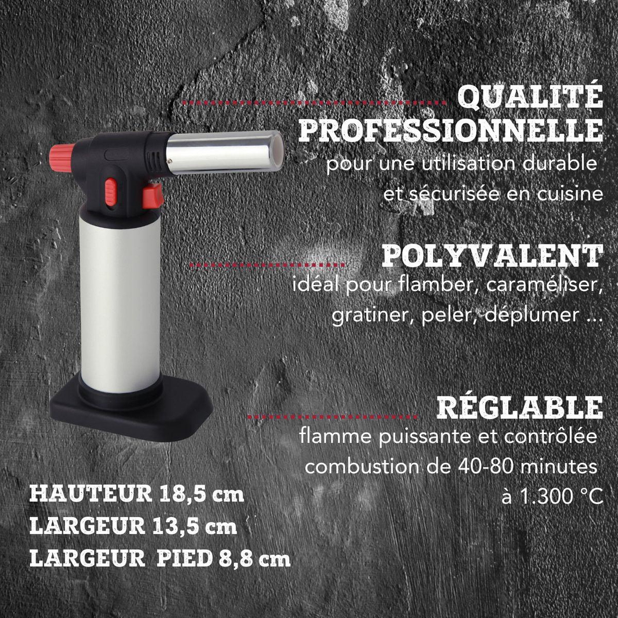 Voir la diapositive 3 : FM PROFESSIONAL Chalumeau de cuisine 18,5 x 13,5 x 8,8 cm fm professional