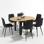 ID MARKET Ensemble table à manger extensible ronde DONA noire plateau façon hêtre 110 - 150 cm et 6 chaises MILA velours noir