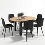 Voir la diapositive 1 : ID MARKET Ensemble table à manger extensible ronde DONA noire plateau façon hêtre 110 - 150 cm et 6 chaises MILA velours noir