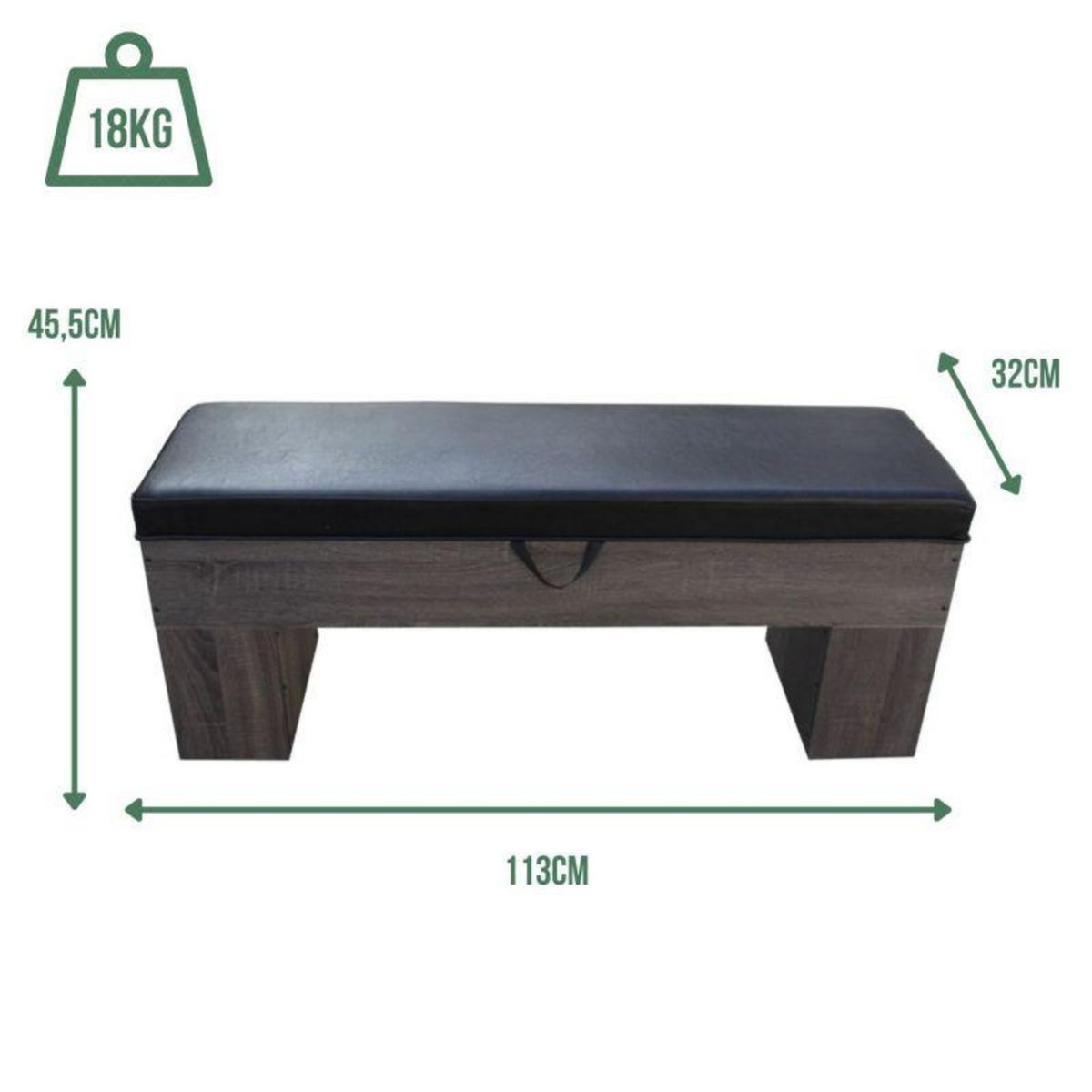 SOKKER Banc Bois avec rangement 113 x 32 cm avec coussin - Deluxe