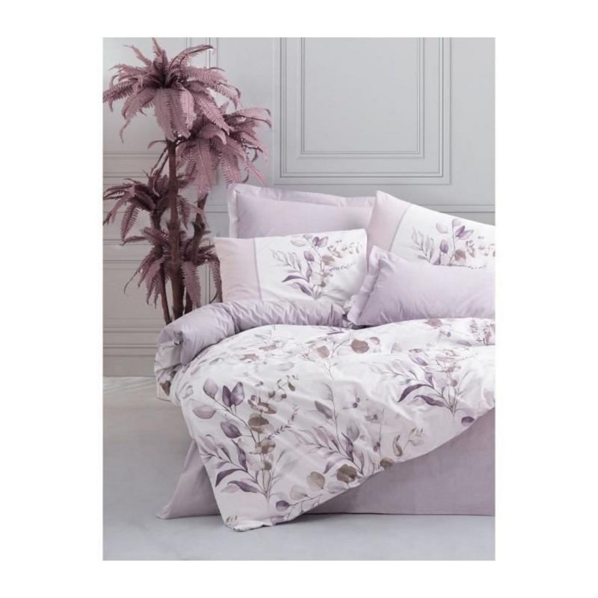 GENERIQUE Parure de lit - 129CTN64285 - 1 housse de couette 220 x 240 cm + 2 taies d'oreiller 60 x 60 cm - 100% coton ranforcé - Lilas