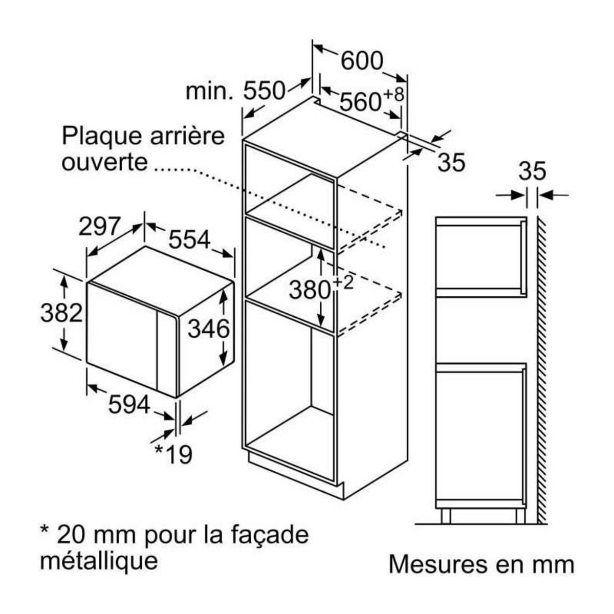 BOSCH Micro-ondes + grill encastrable - BOSCH - SER4 BEL523MS0 - Inox - 20 l - 800 W - 8 programmes auto - 38,2 x 59,4 x 31, 7 cm