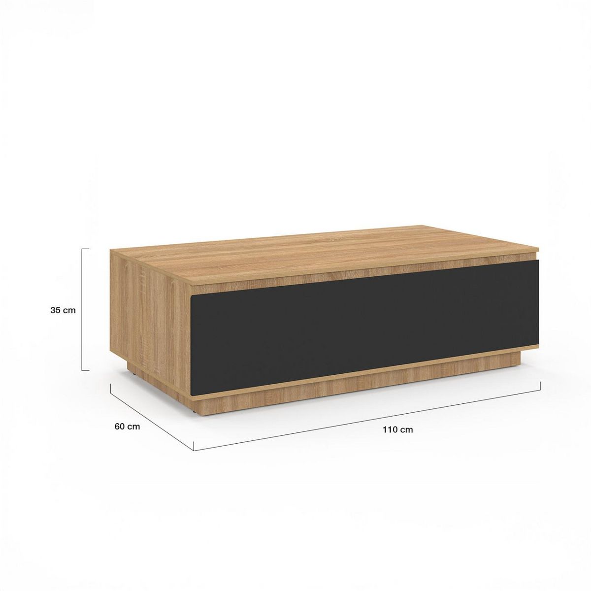 ID MARKET Table basse TOMI 110 cm avec porte façon hêtre et noir