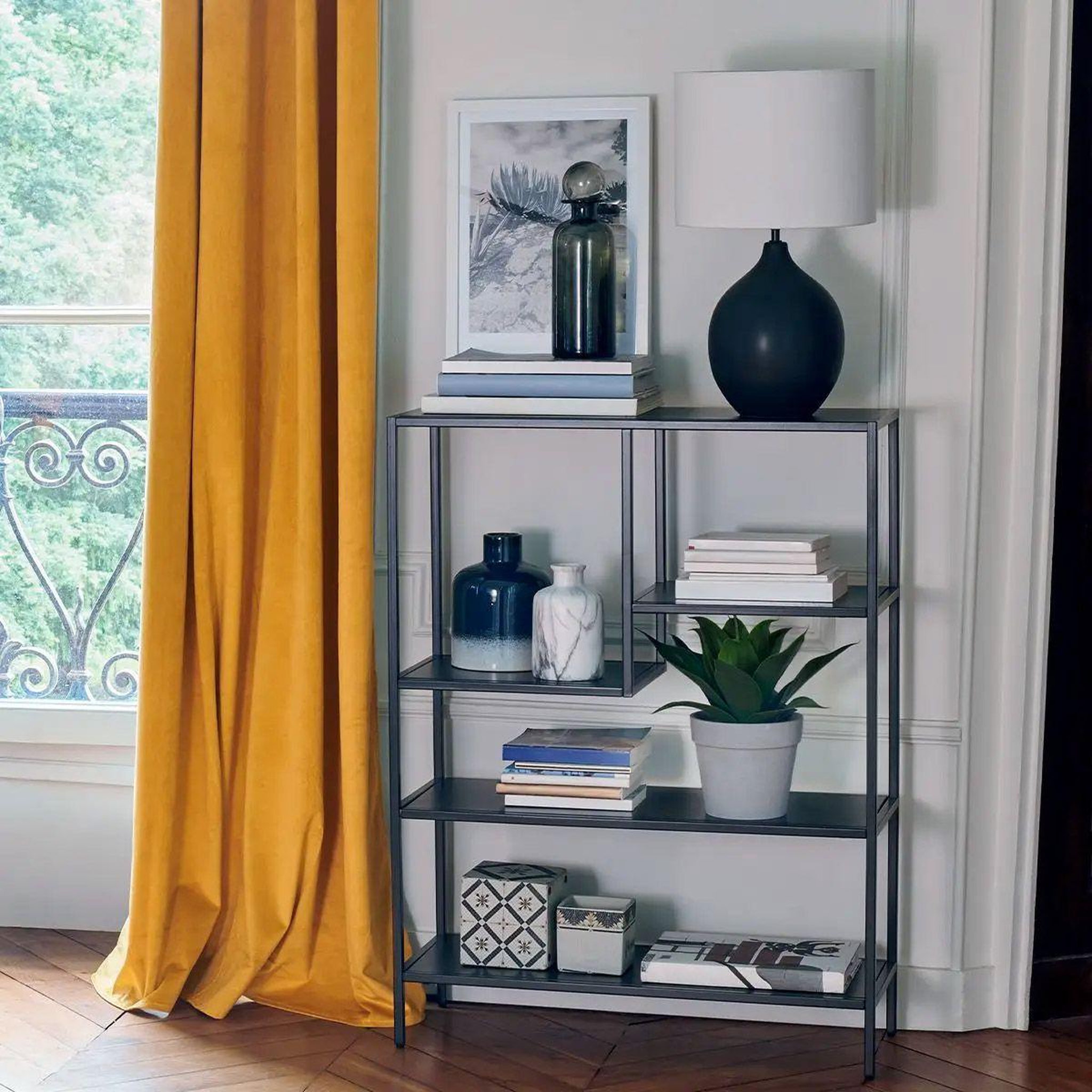 Voir la diapositive 3 : ATMOSPHERA Étagère bibliothèque 4 niveaux  gota  100cm noir