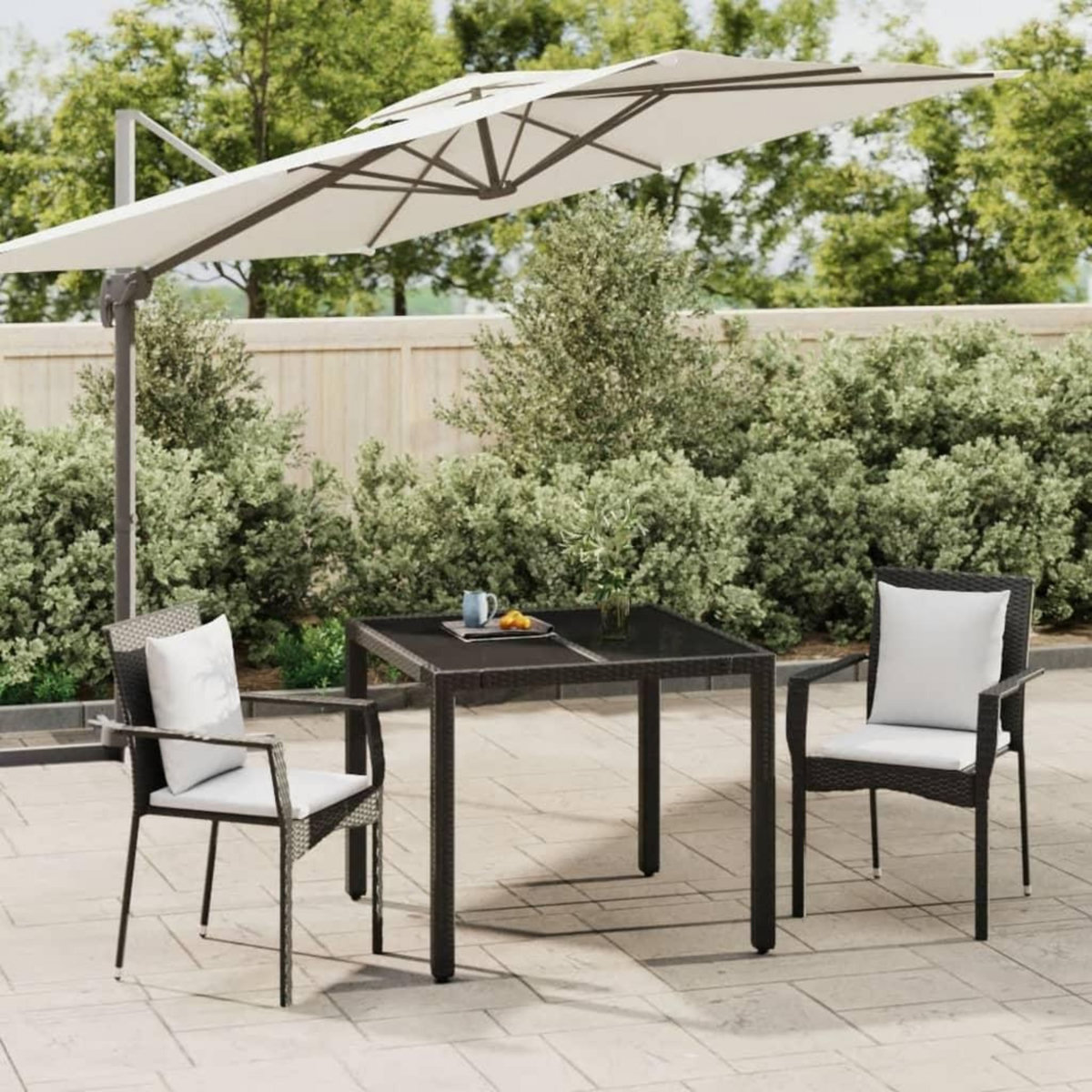 VIDAXL Ensemble a manger de jardin avec coussins 3 pcs Noir