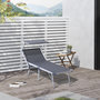 Voir la diapositive 2 : OUTSUNNY Transat bain de soleil pliable grand confort dossier et pare-soleil réglable alu. textilène gris