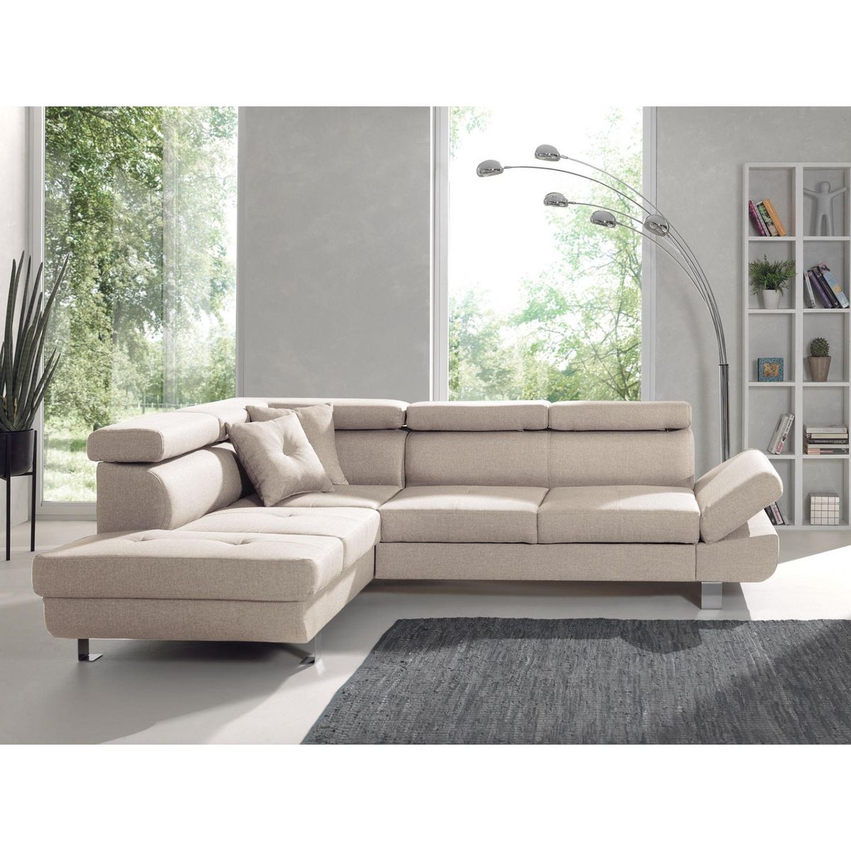 BEST MOBILIER Lisbona - canapé d'angle gauche convertible - 5 places - avec têtières