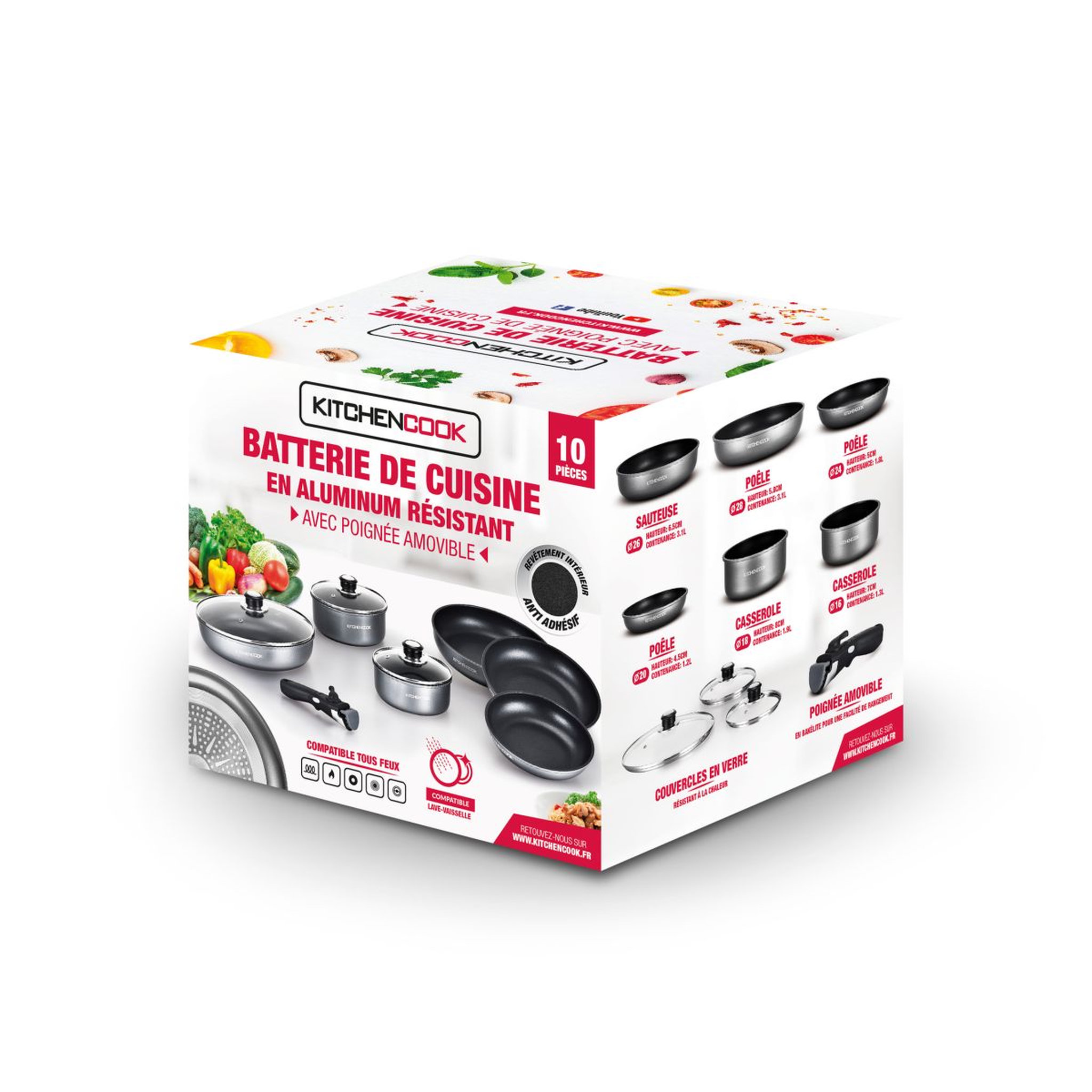 Voir la diapositive 8 : KITCHEN COOK Batterie de cuisine 10 pièces en aluminium silver