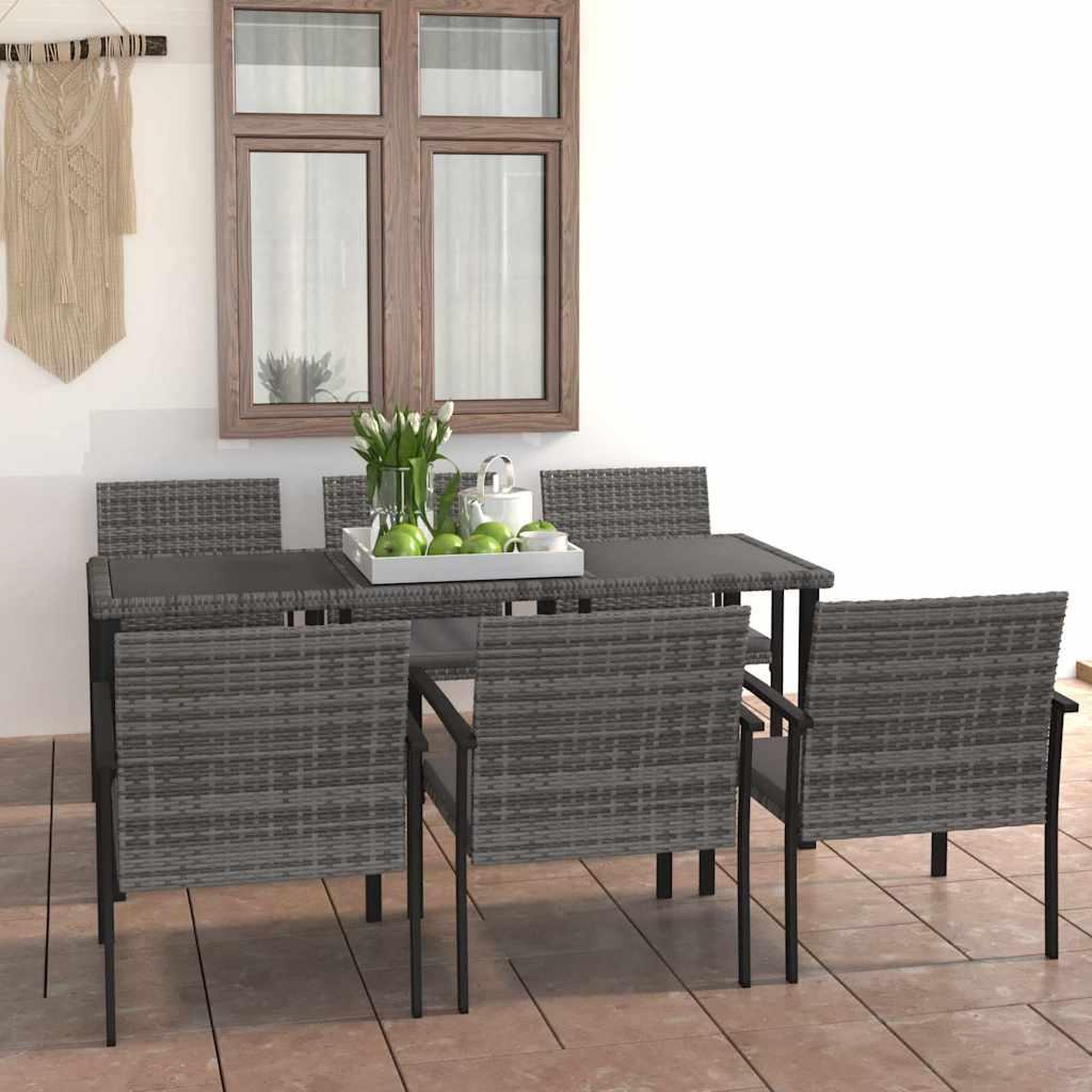 Voir la diapositive 2 : VIDAXL Ensemble a manger de jardin 7 pcs Resine tressee Gris