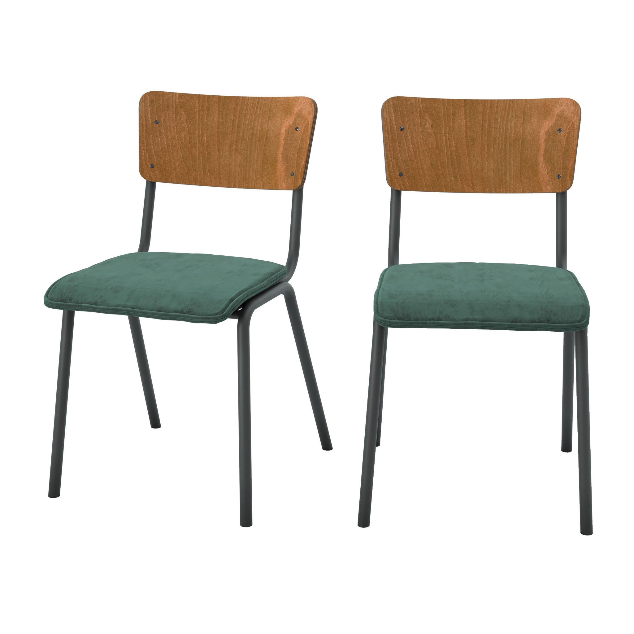 MAISON PAVANE Lot de 2 chaises en bois foncé et velours vert-nico