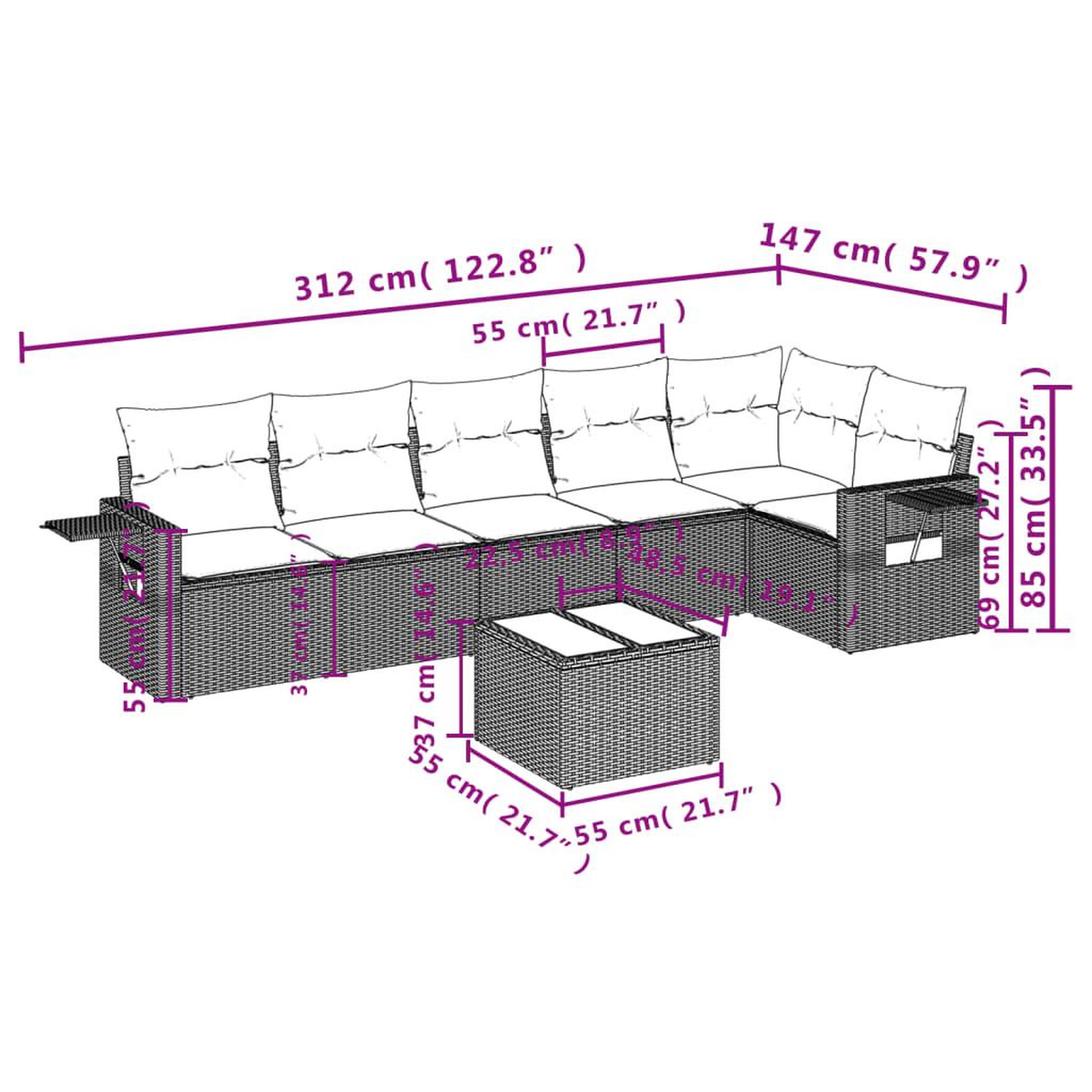 Voir la diapositive 6 : VIDAXL Salon de jardin 7 pcs avec coussins noir resine tressee