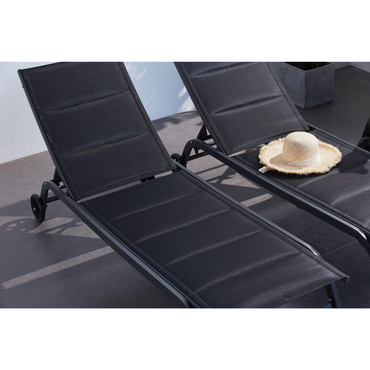 CONCEPT USINE Lot de 2 transats aluminium noir LISBOA