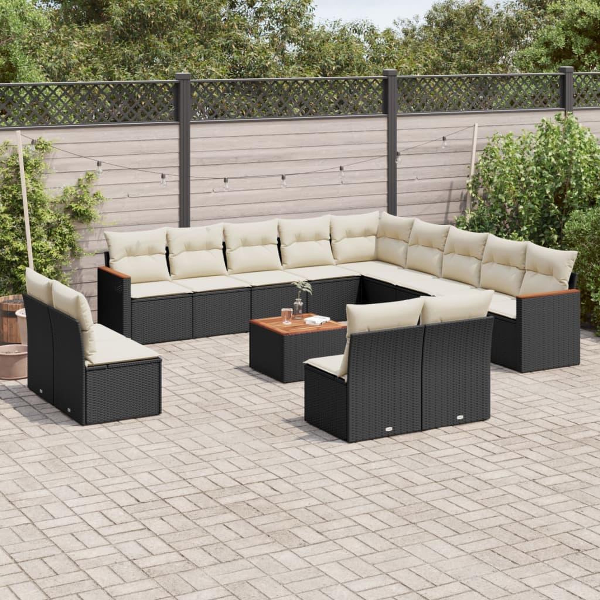 VIDAXL Salon de jardin avec coussins 14 pcs noir resine tressee
