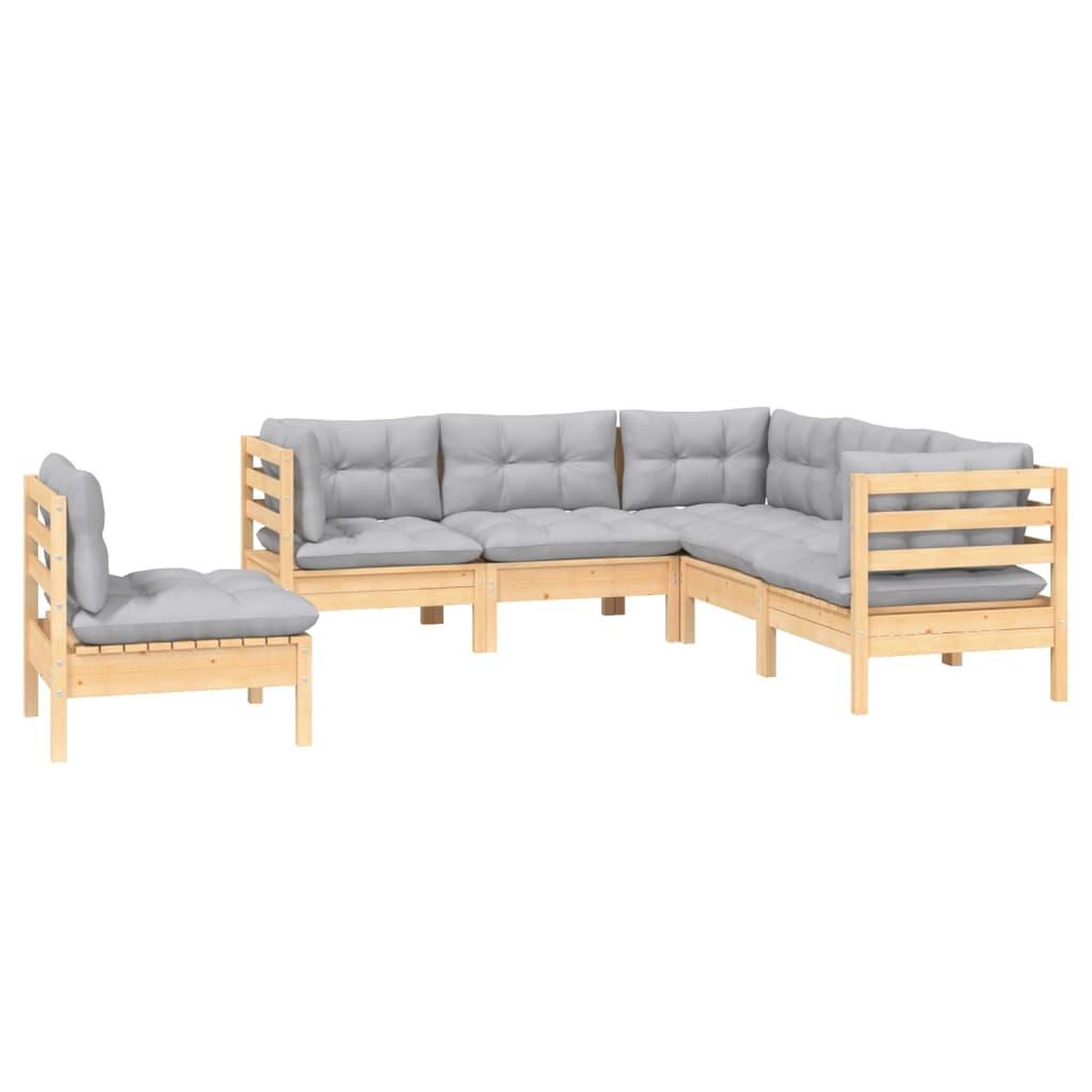 Voir la diapositive 3 : VIDAXL Salon de jardin 5 pcs avec coussins gris bois de pin