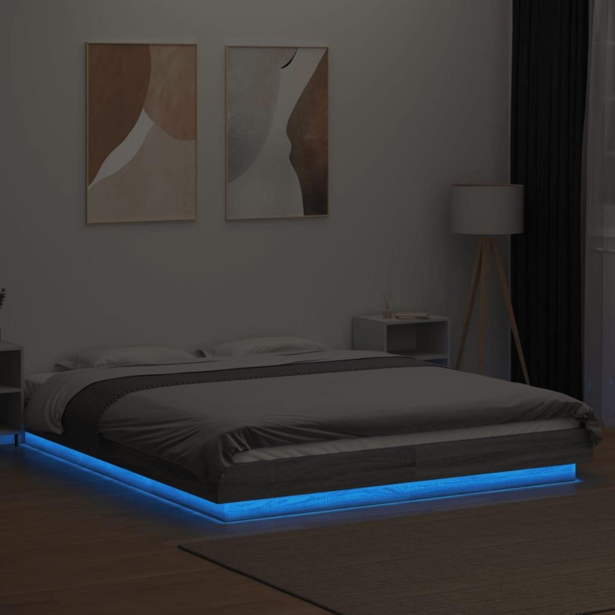 VIDAXL Cadre de lit et lumieres LED sans matelas sonoma gris 160x200cm