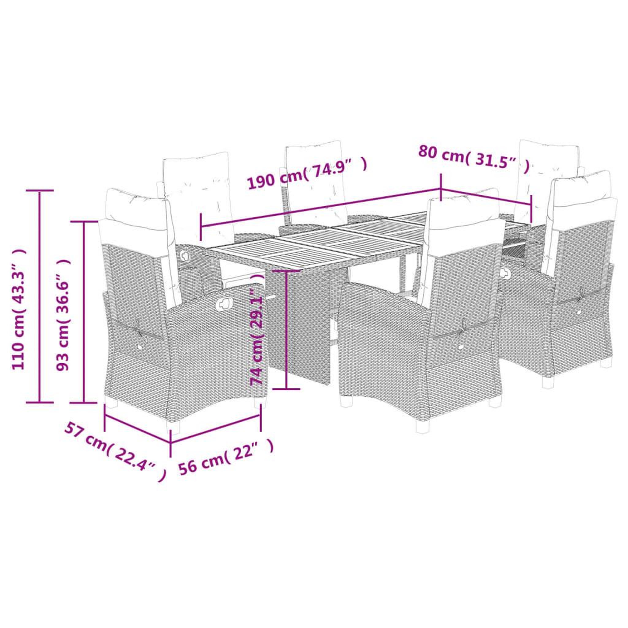 Voir la diapositive 6 : VIDAXL Ensemble a manger de jardin coussins 7 pcs melange beige rotin