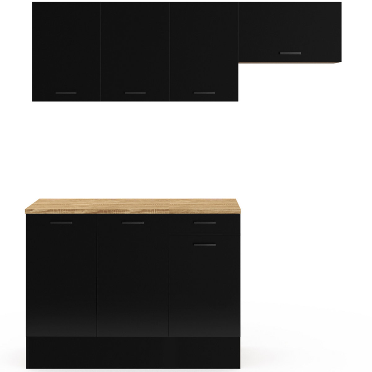 ID MARKET Cuisine complète 180 cm SUBTIL avec plan de travail 5 éléments bois et noir