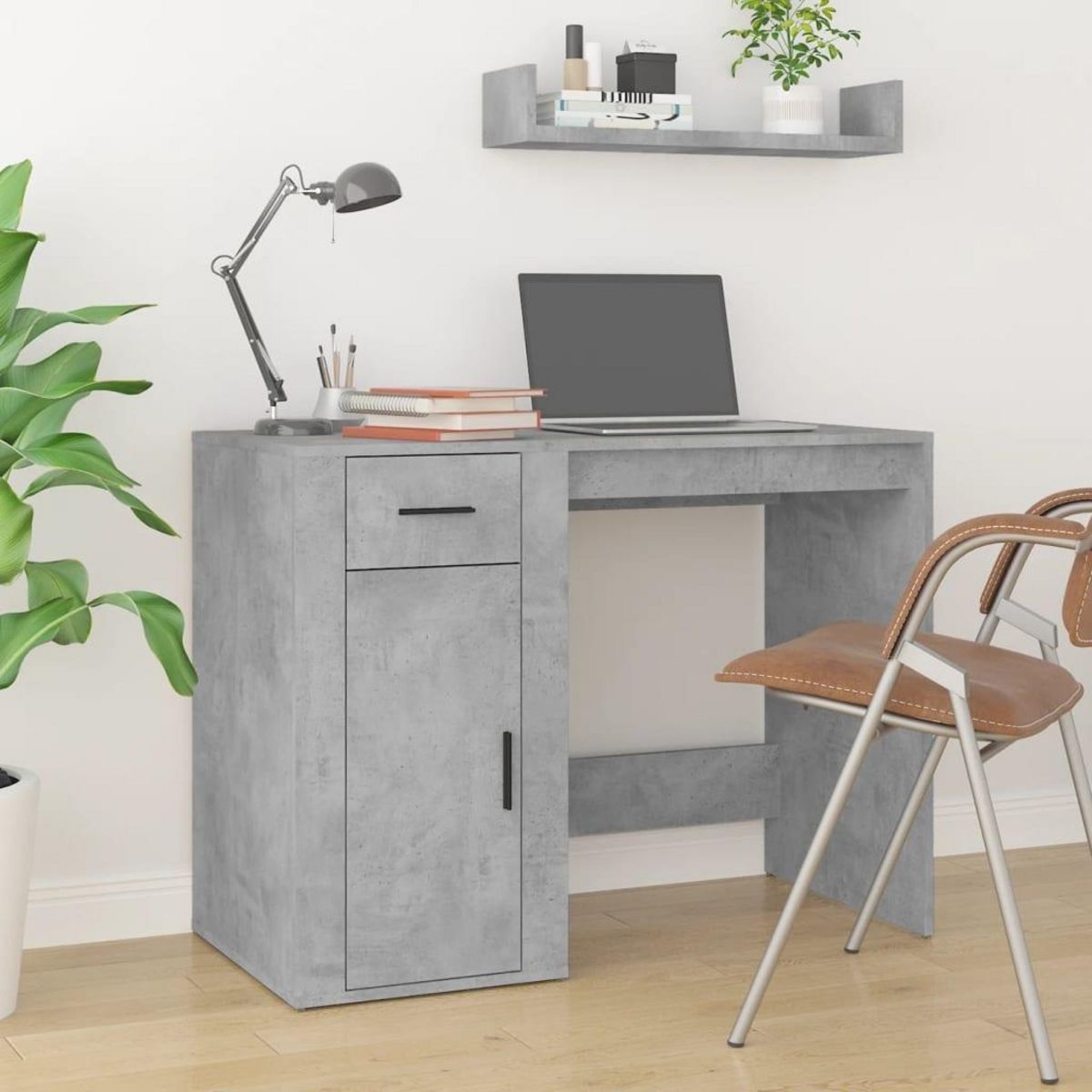 VIDAXL Bureau avec armoire gris beton bois d'ingenierie