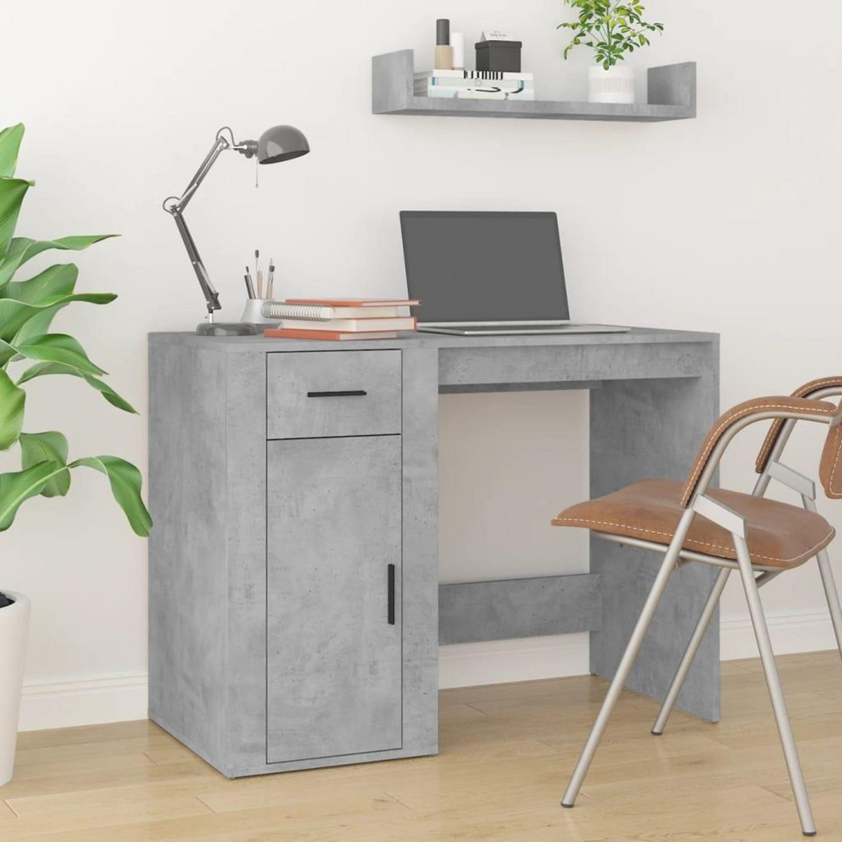 VIDAXL Bureau avec armoire gris beton bois d'ingenierie