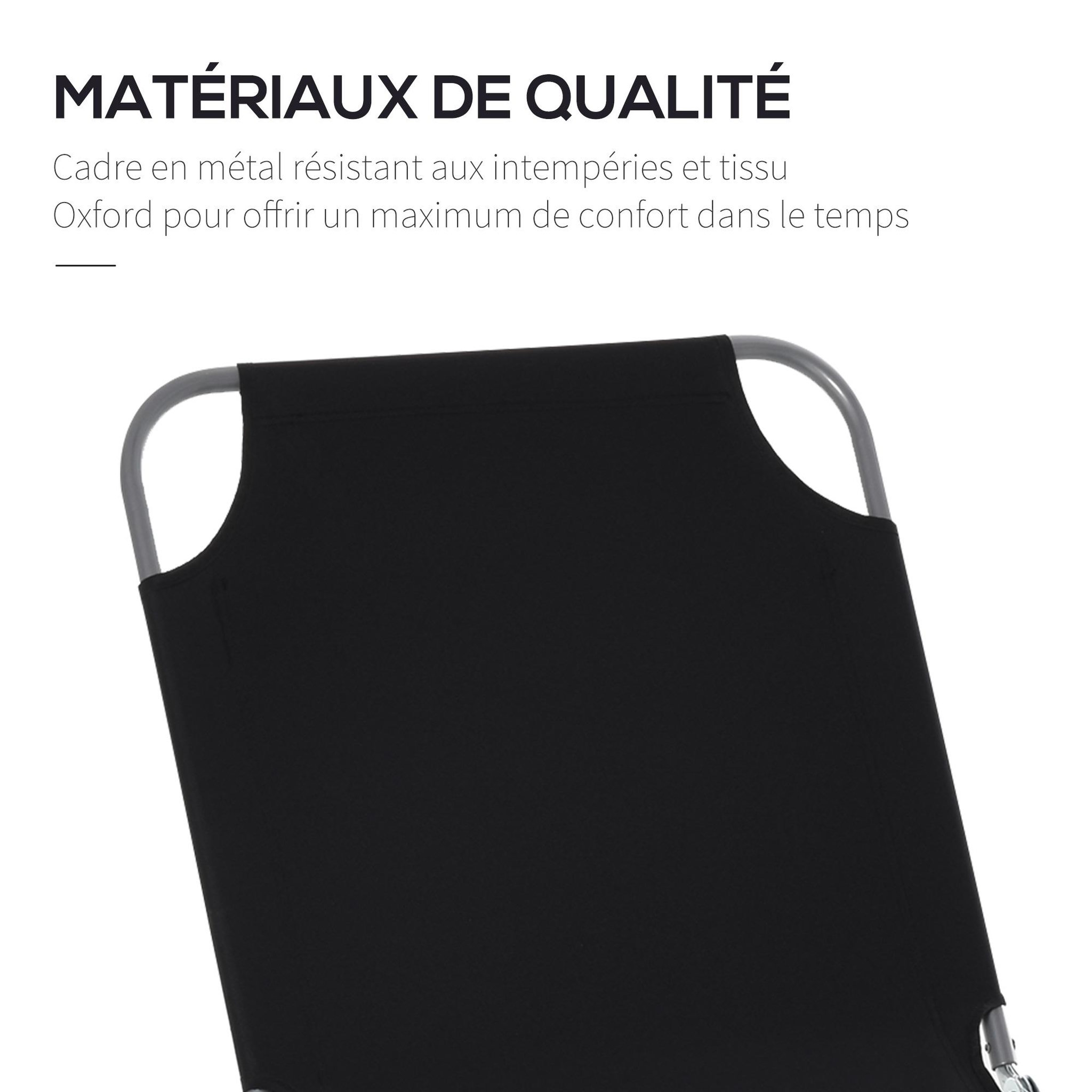 Voir la diapositive 6 : OUTSUNNY Bain de soleil transat pliable dossier réglable multipositions métal et polyester noir